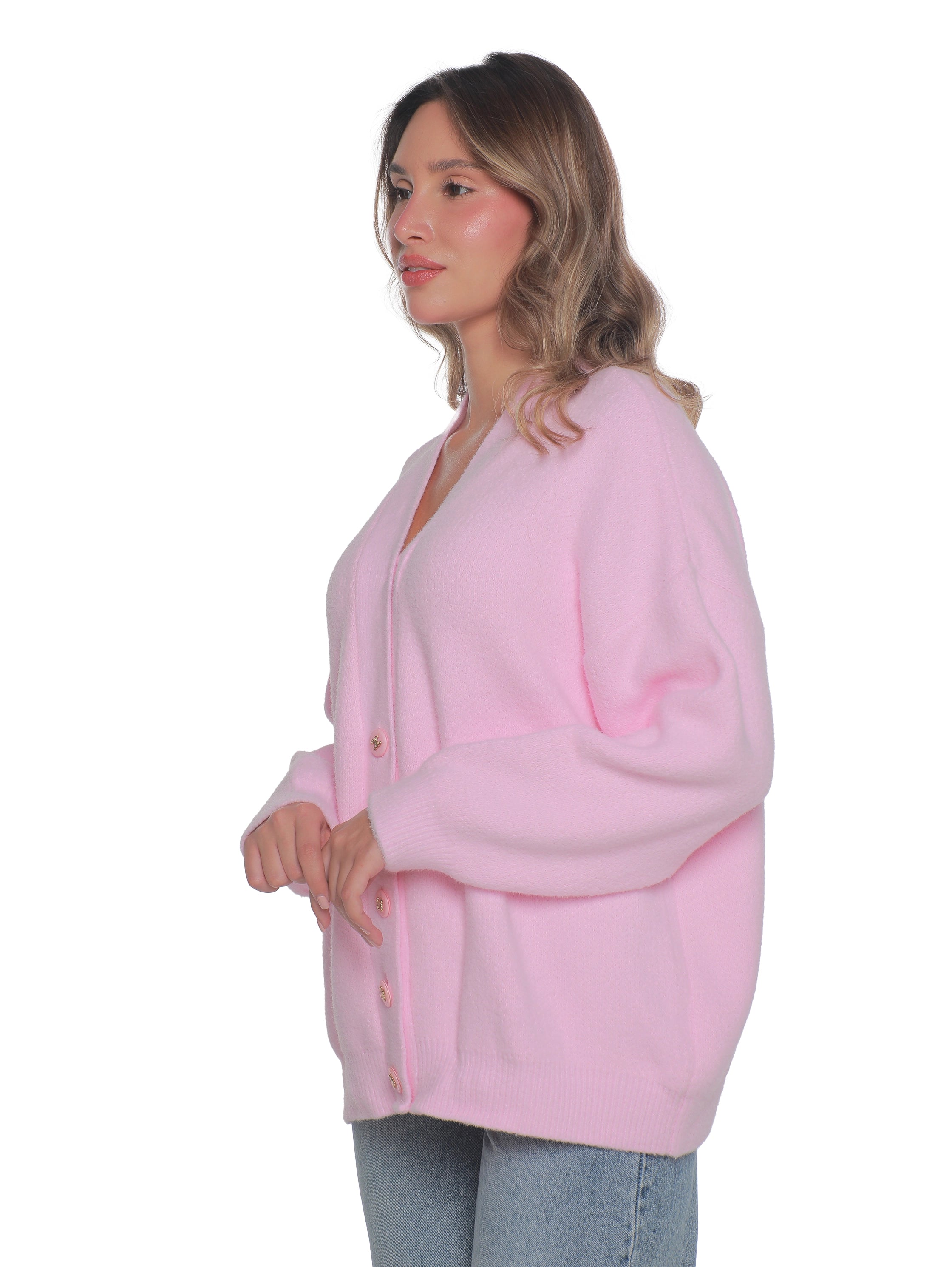 Pink Oversize Pullover With Button To Close