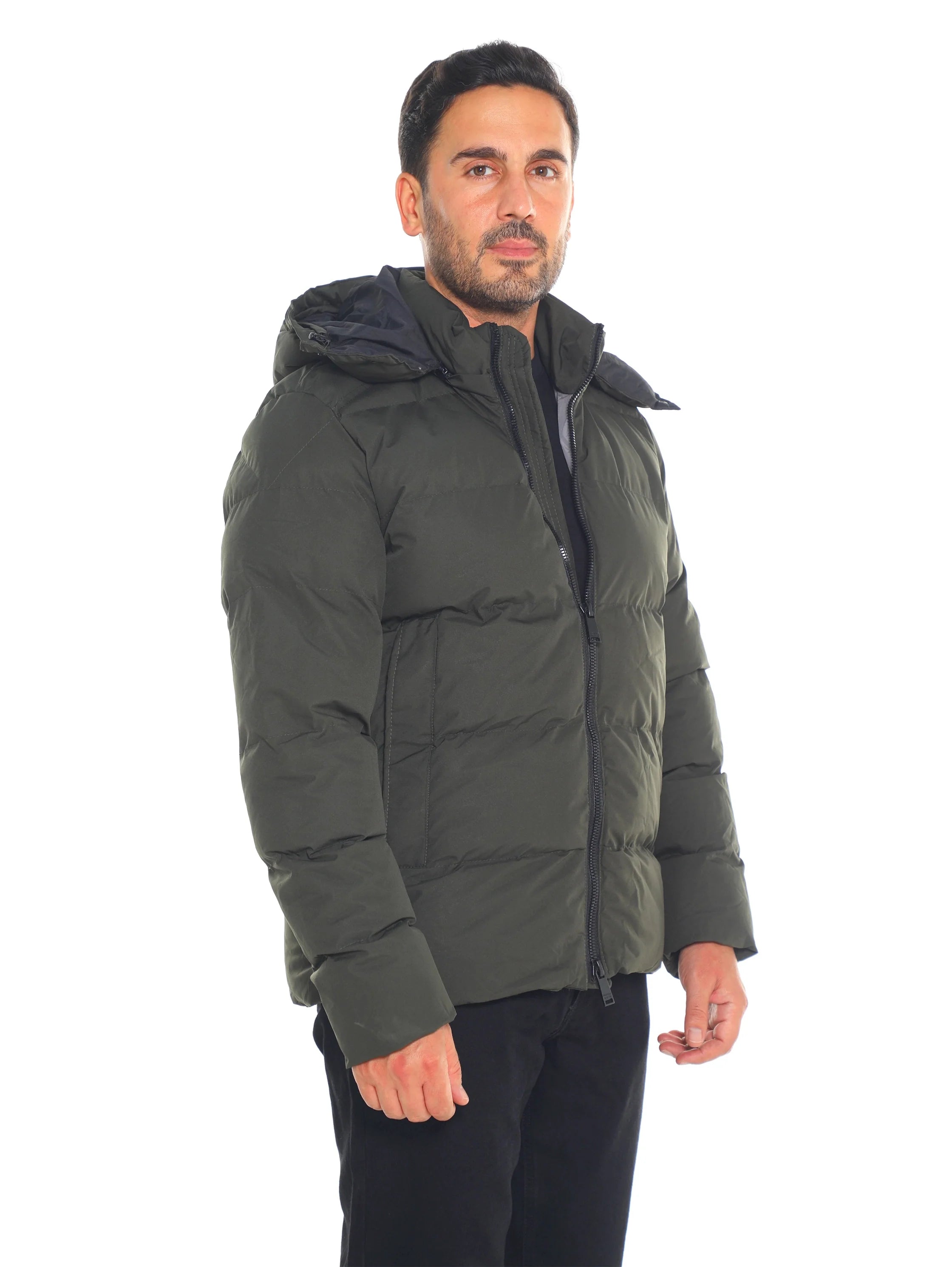 Deep Black Puffer Warme Jacket With Attached Hood