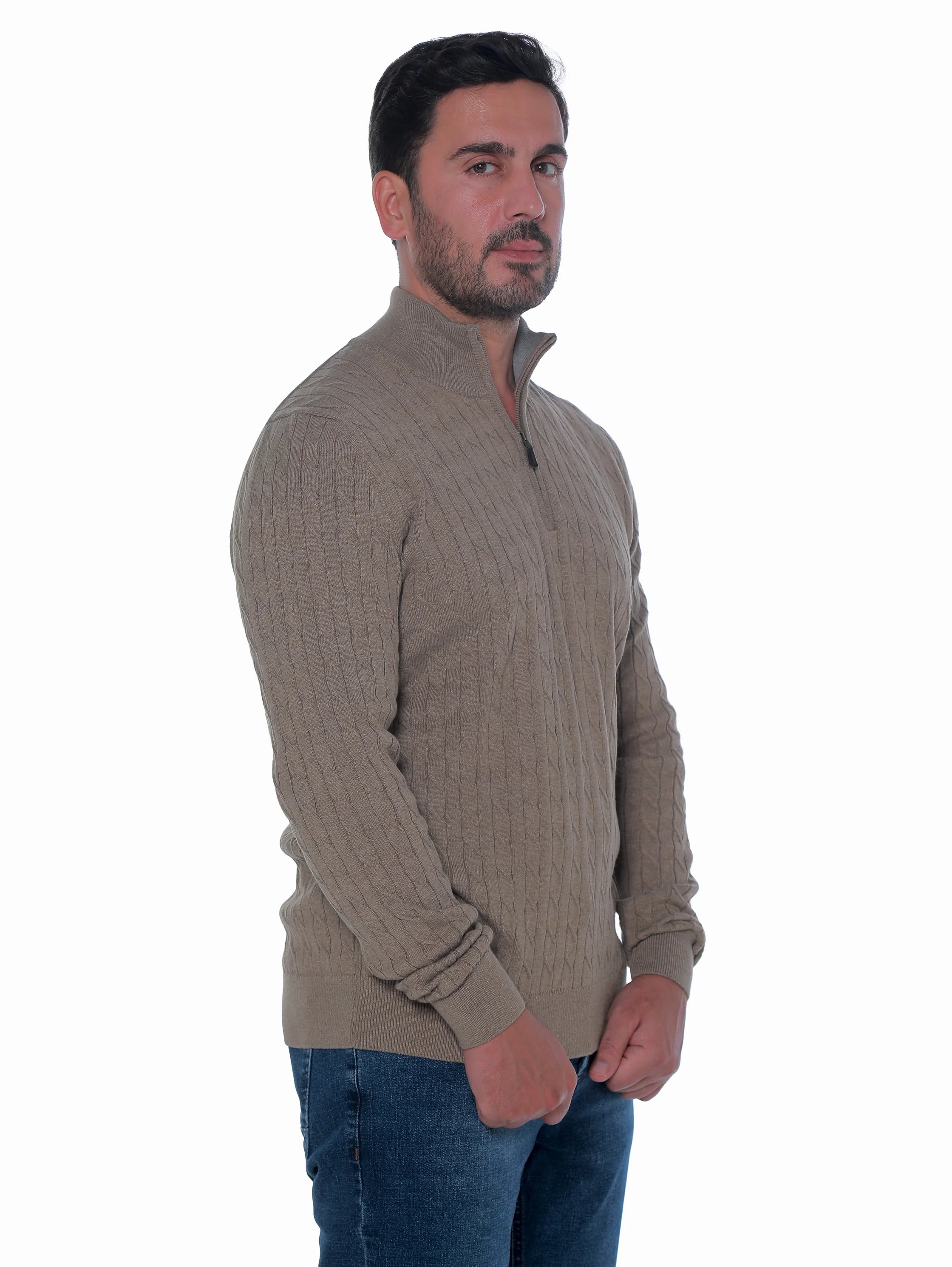 Long Sleeve Brown Pullover With Stand Up Mock Neck
