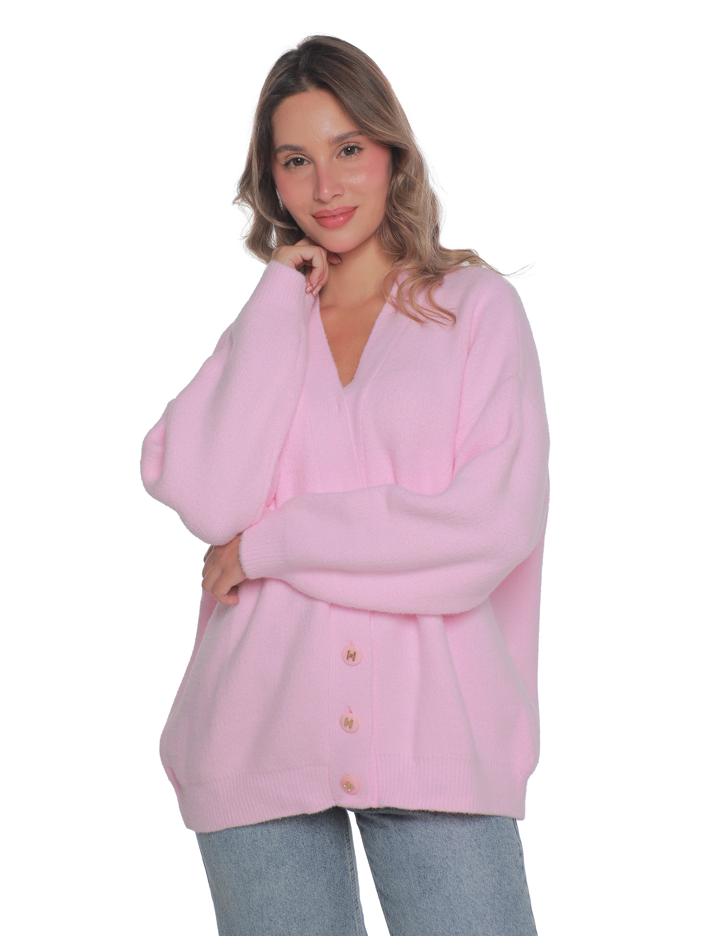 Pink Oversize Pullover With Button To Close