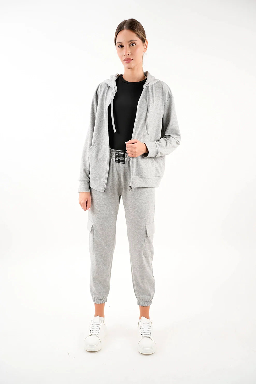 Grey Simple Jacket With Zipper To Close