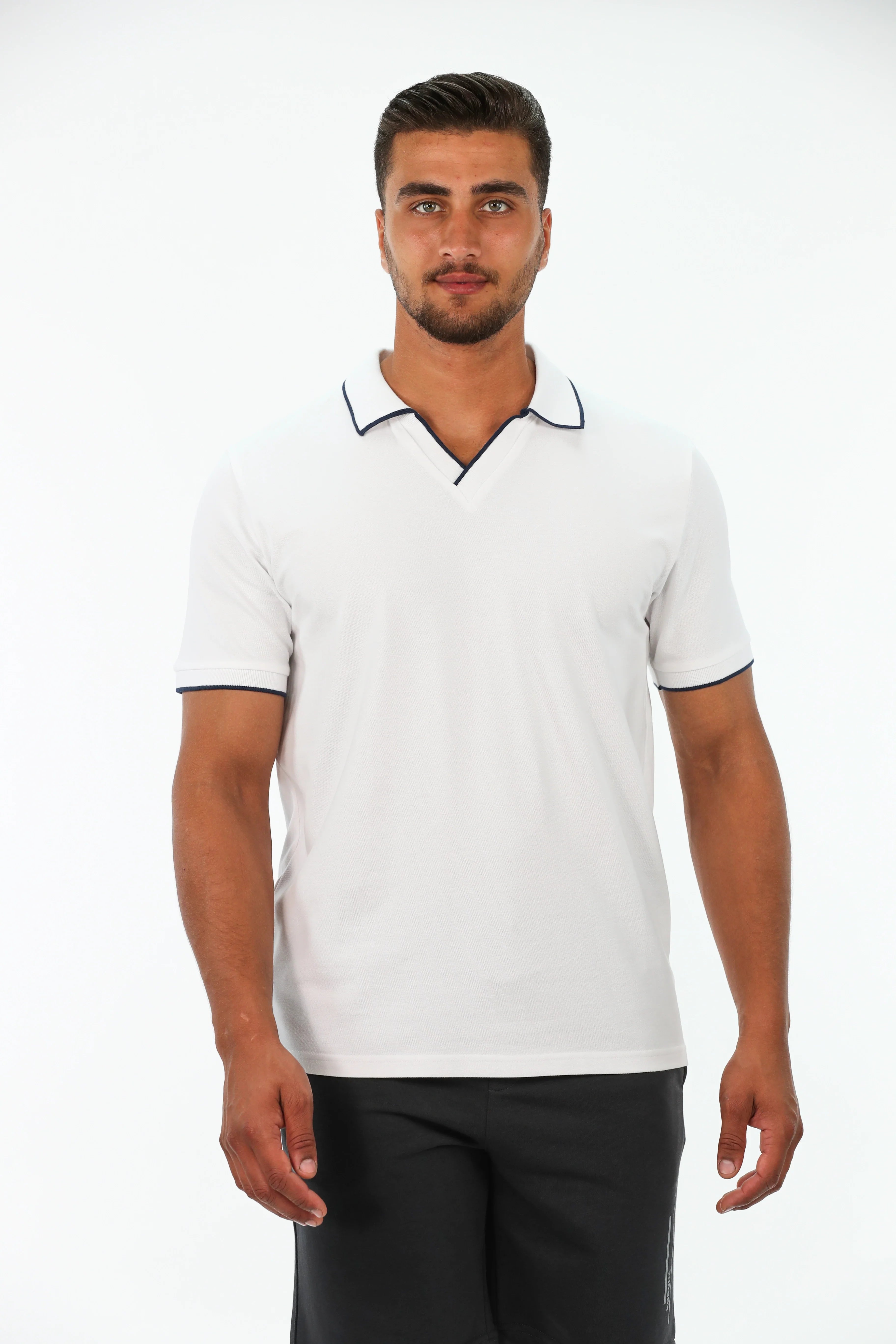 Short Sleeve White Polo With Colored Collar