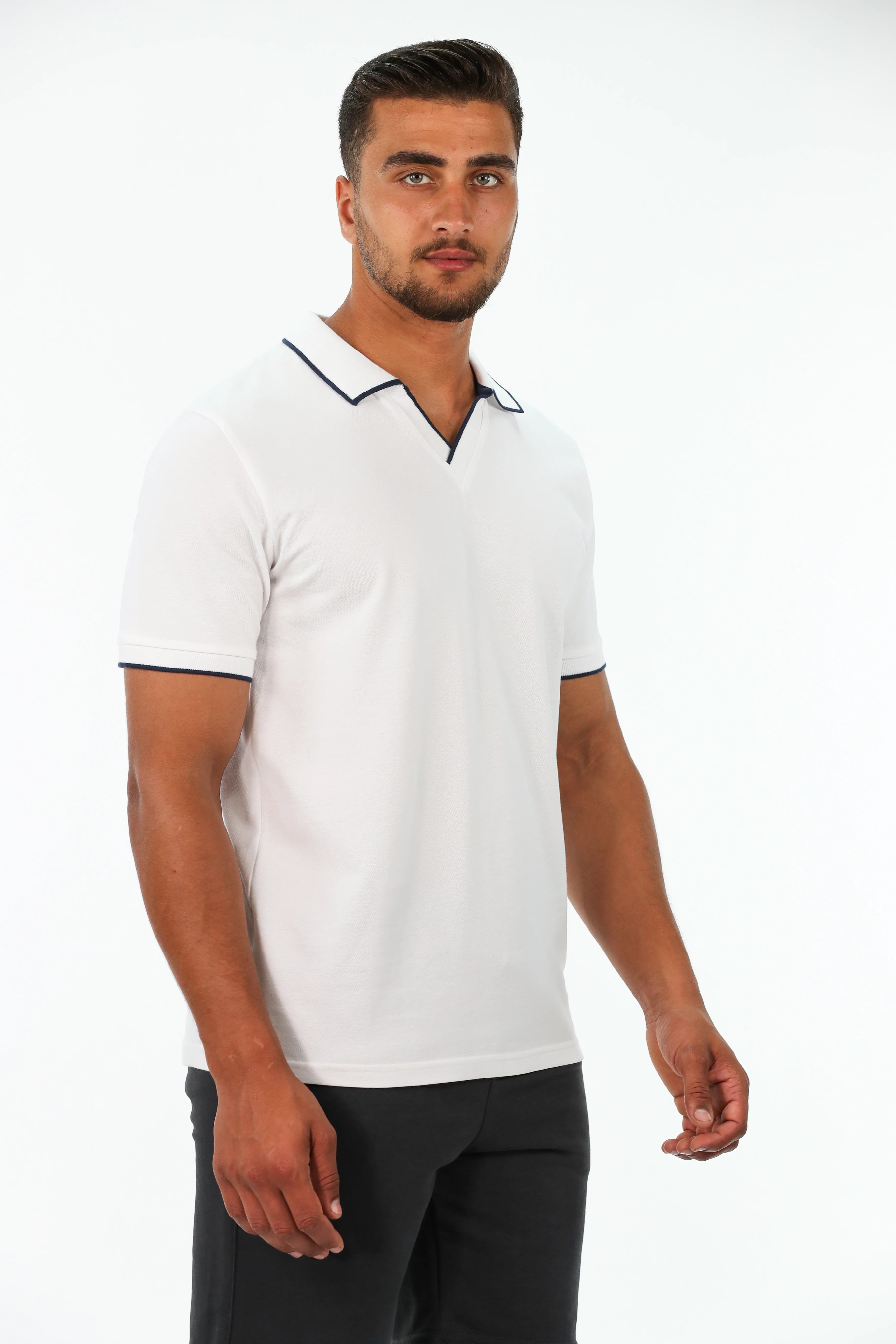 Short Sleeve White Polo With Colored Collar