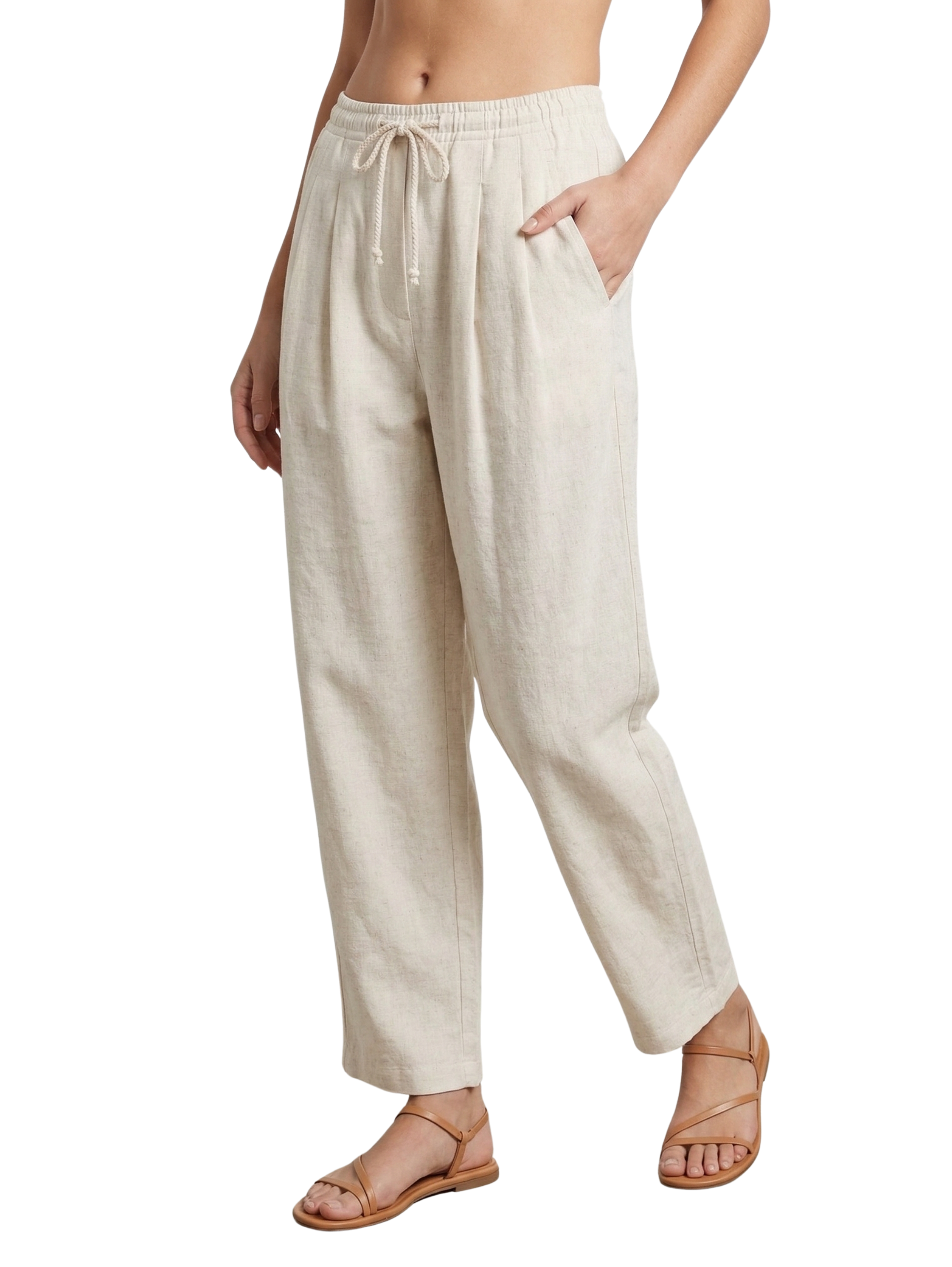 Light Beige Pant With Elastic Waist