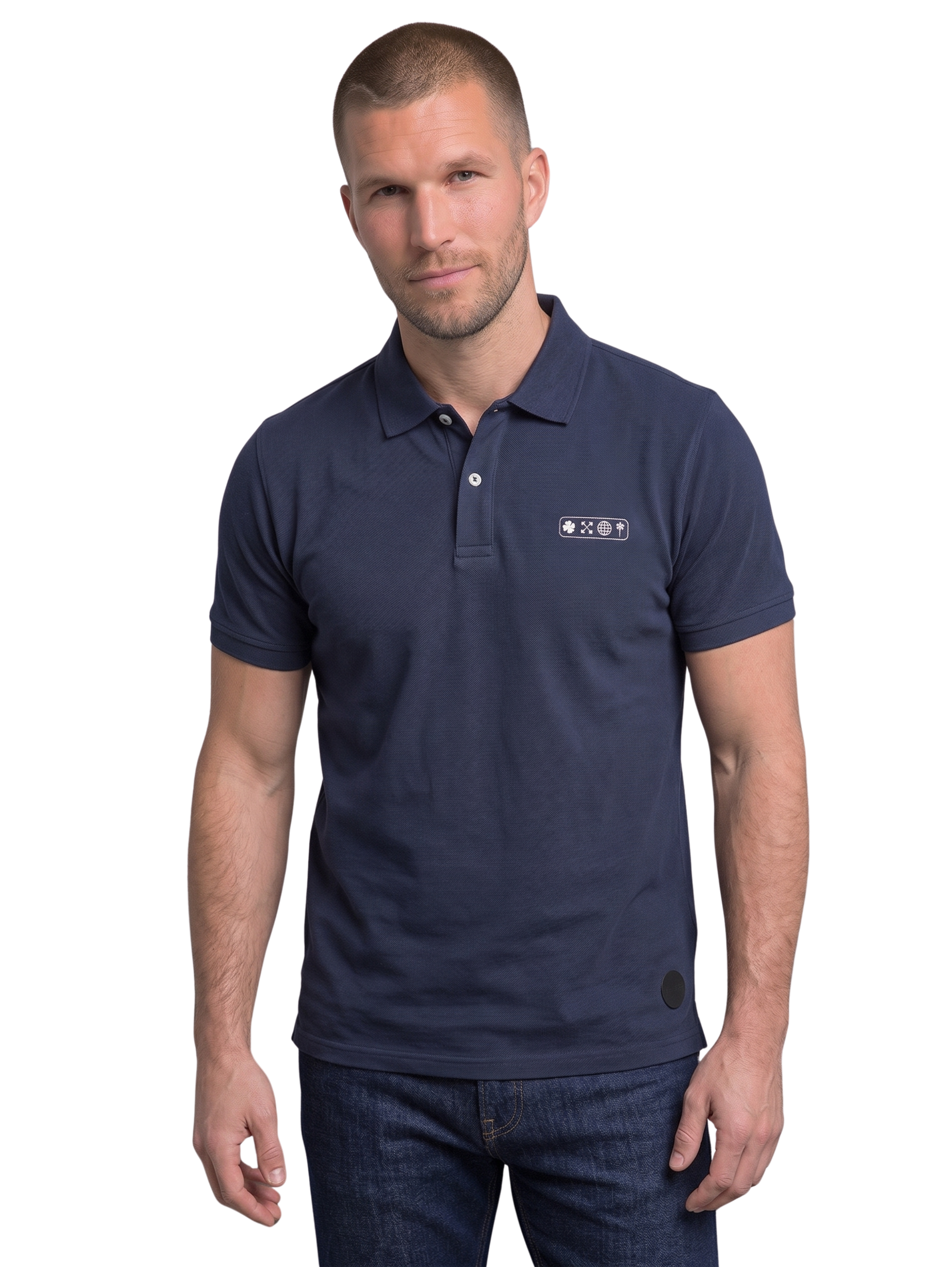 Navy Slim Fit Short Sleeved Polo With Logo
