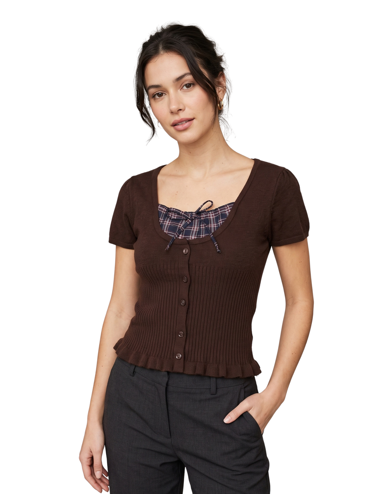 Brown Scoop Neckline Pullover