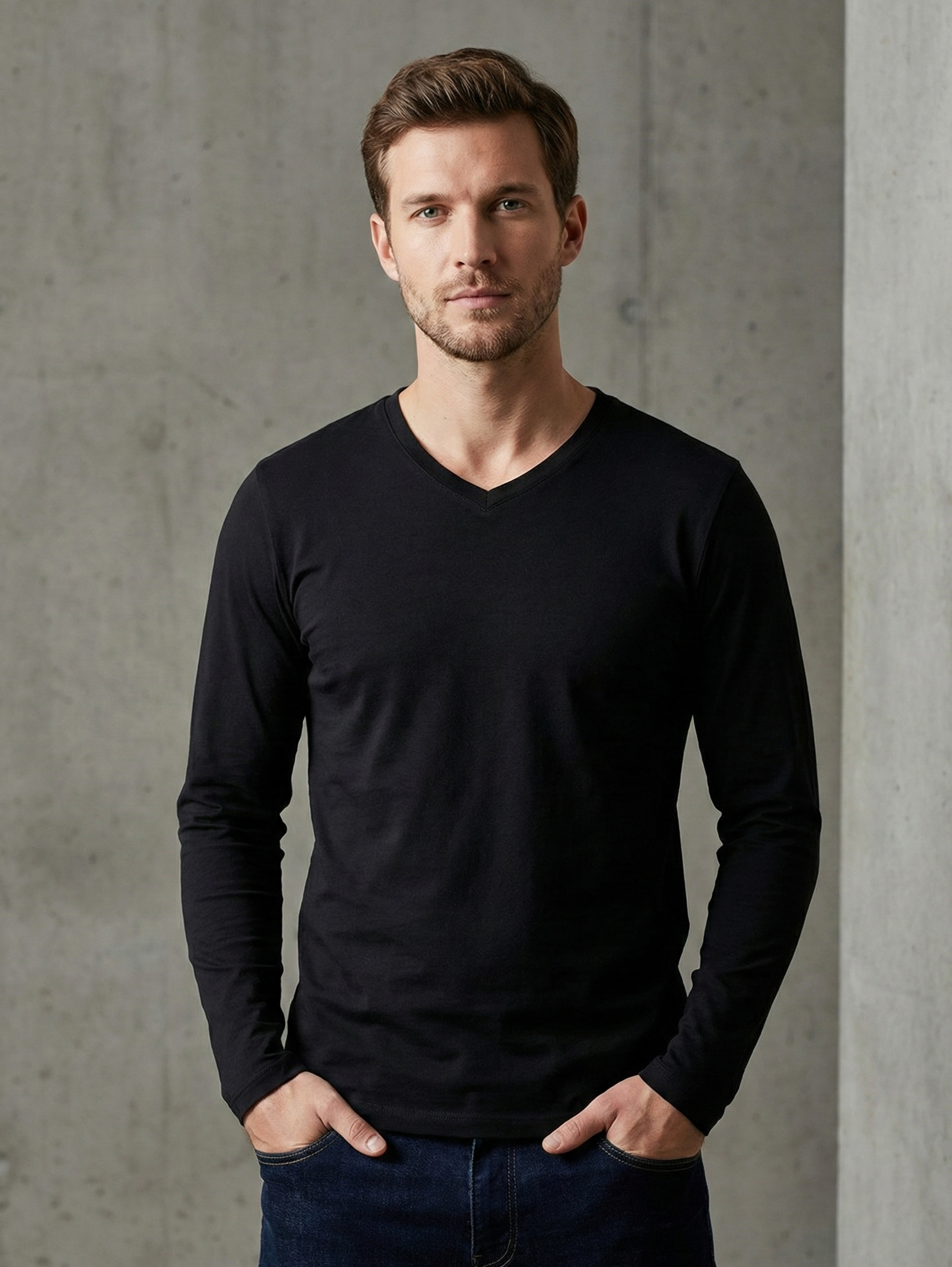 Jack Dapper Long Sleeved Black Basic V-Neck