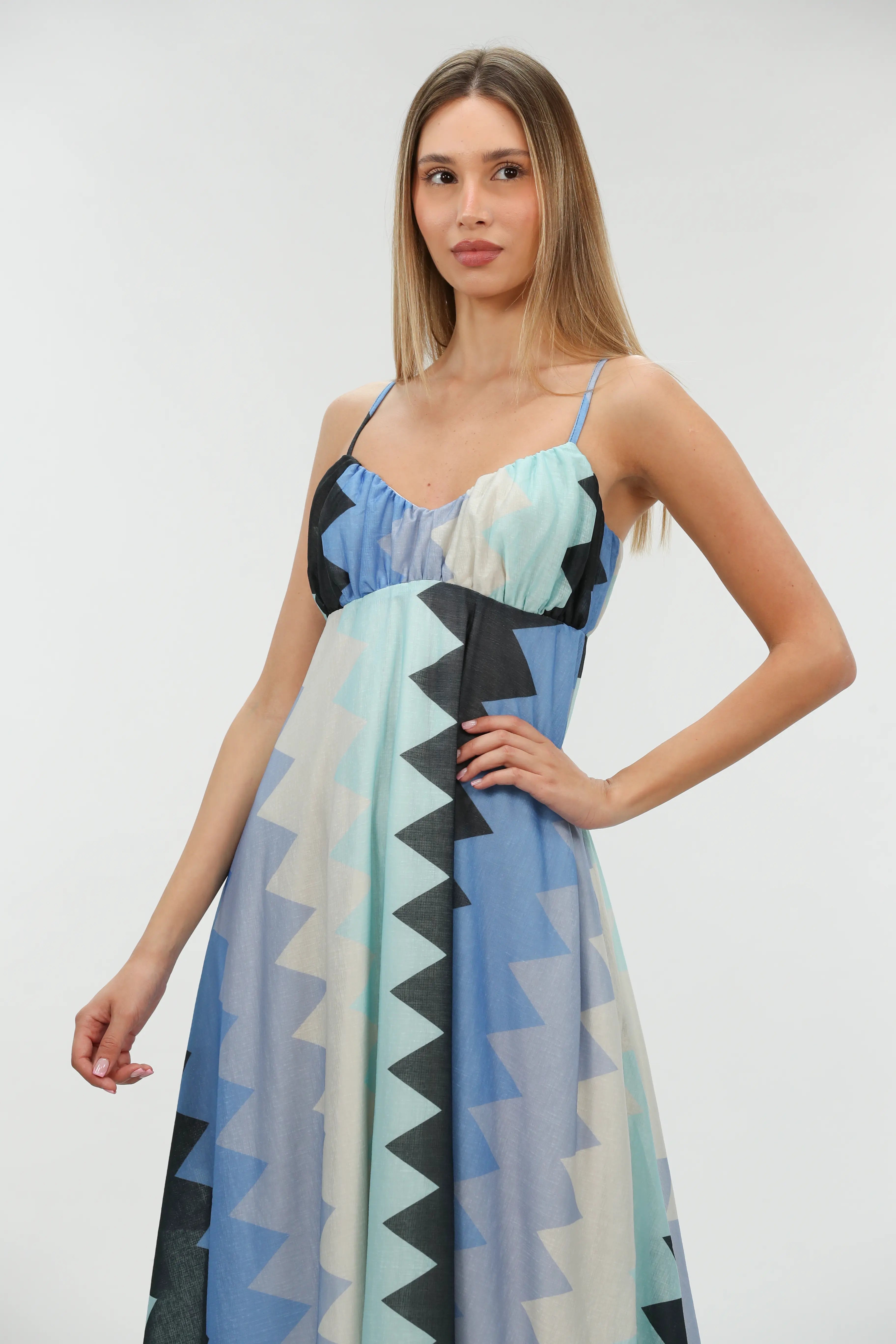 Blue Long Dress Patterned