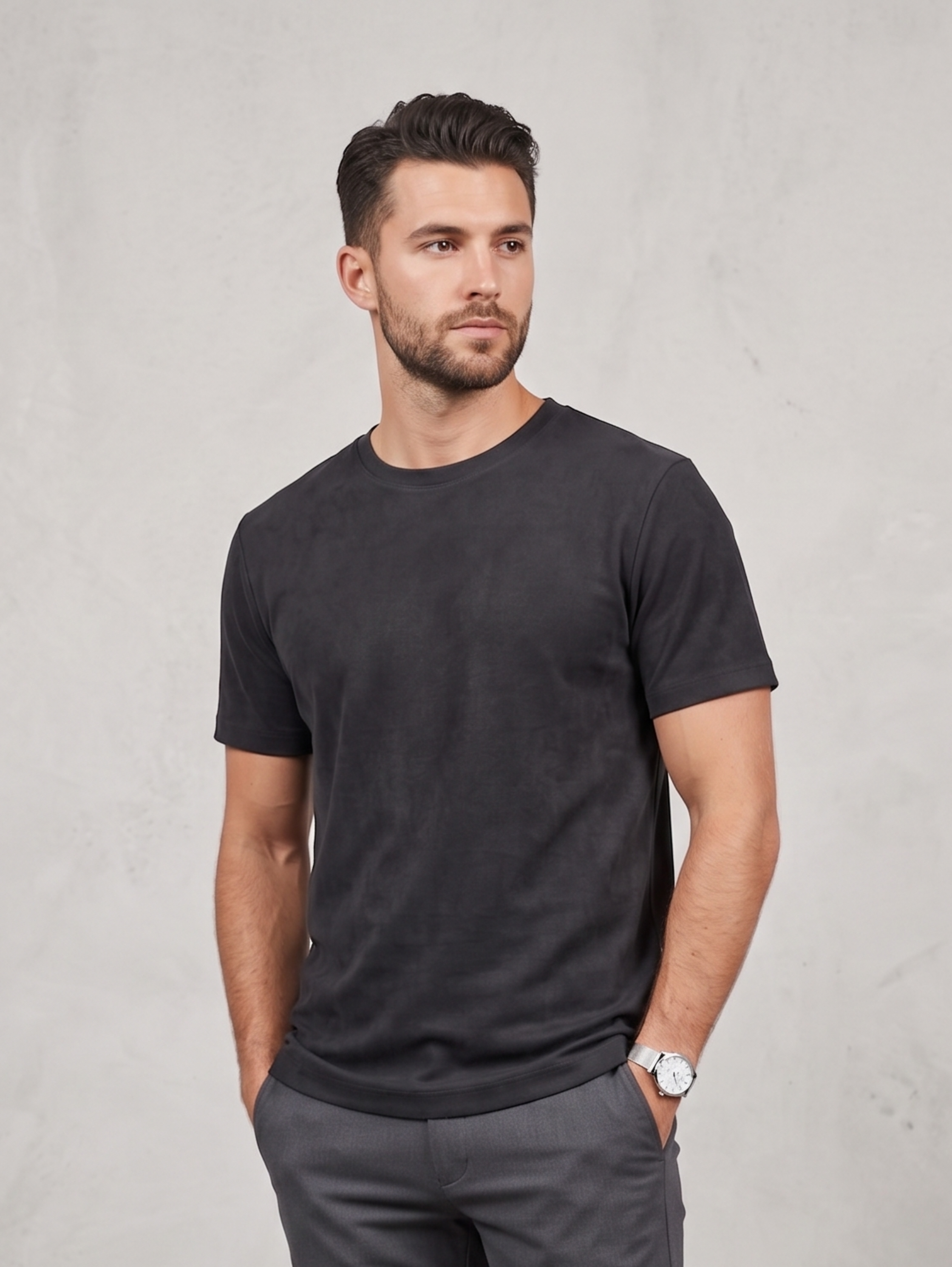 Black Regular Fit T-Shirt With Round Neck Line