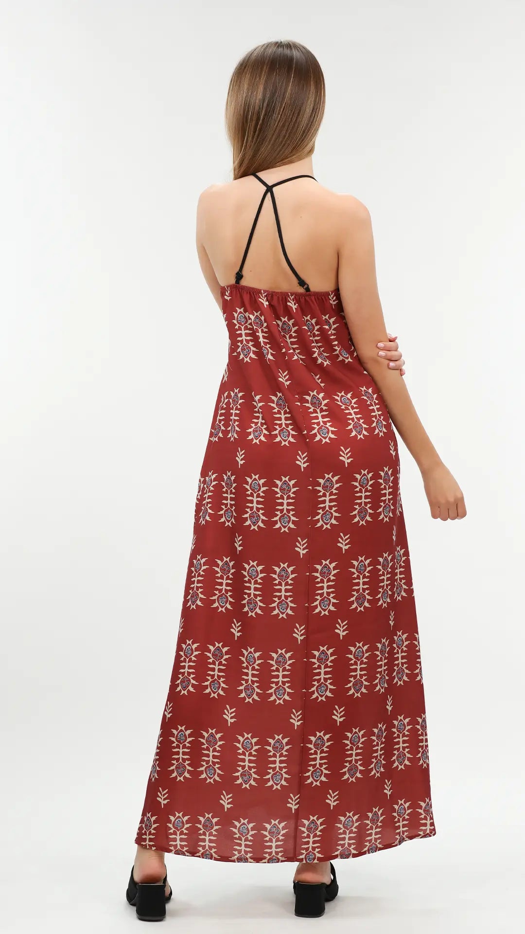 V-Neck Bordo Dress With X Back Design