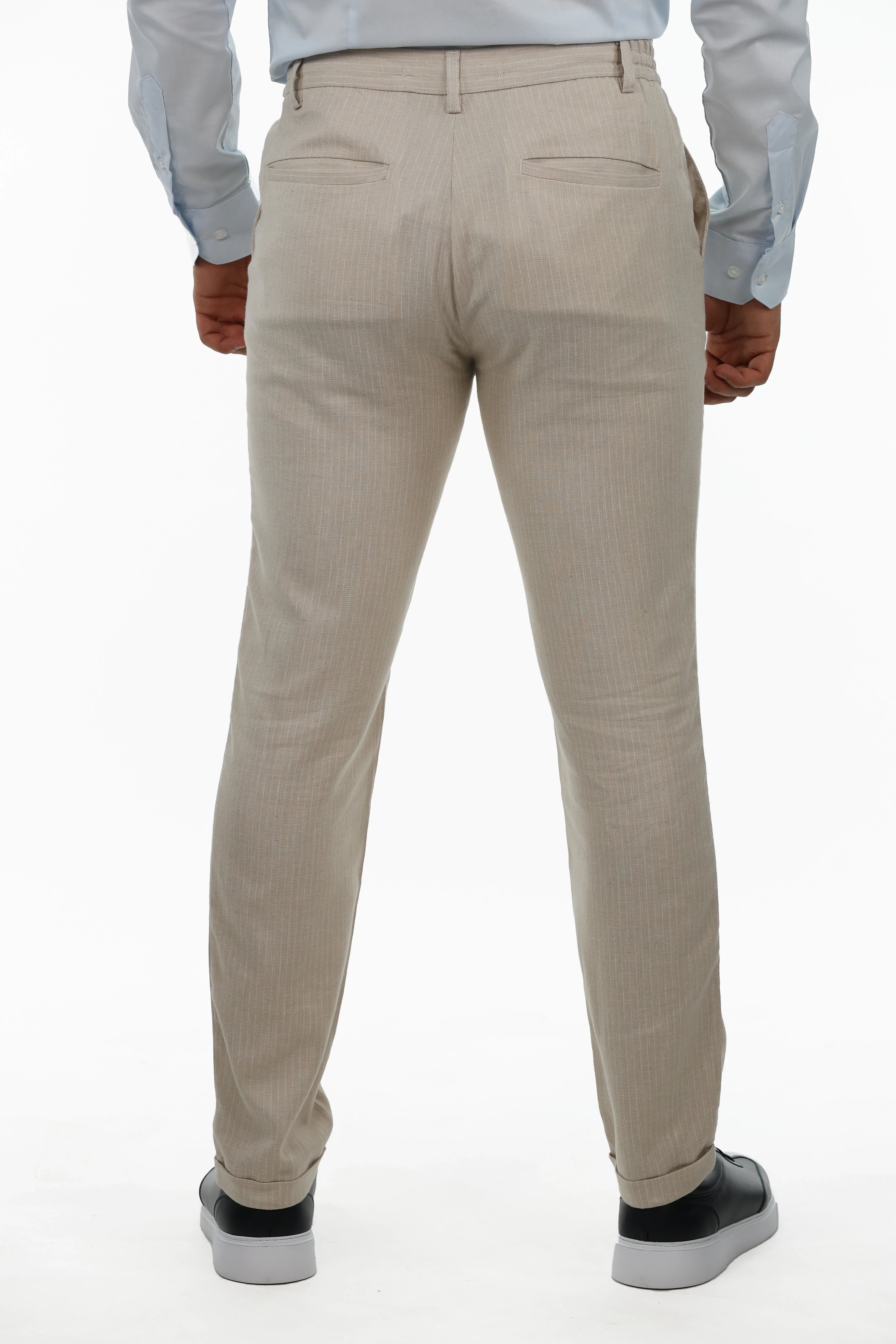 Beige Striped Sport Chic Chino Pants