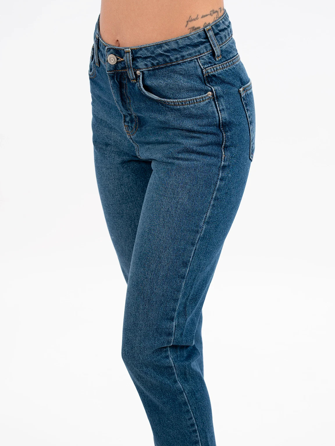 Blue Mom Fit Jeans With Five Pockets Style