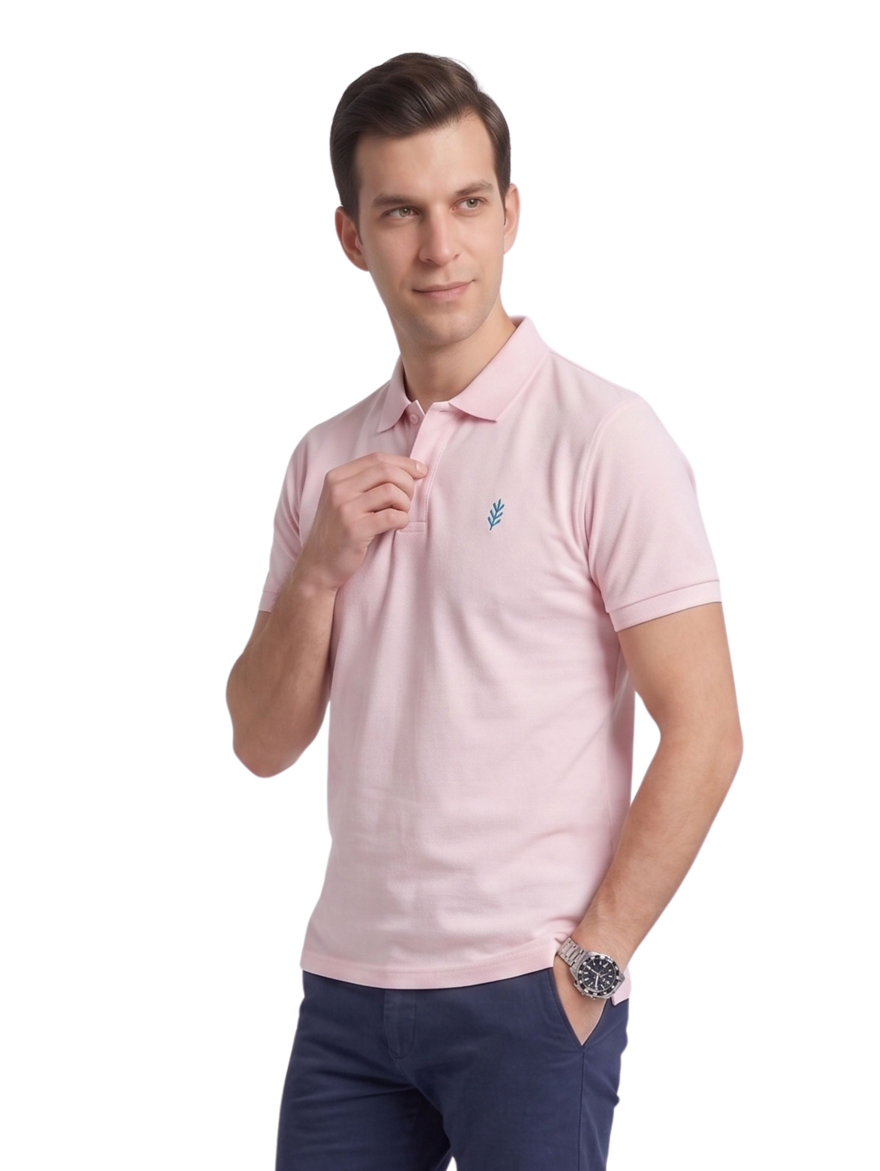 Pink Short Sleeved Polo With Two Button To Close
