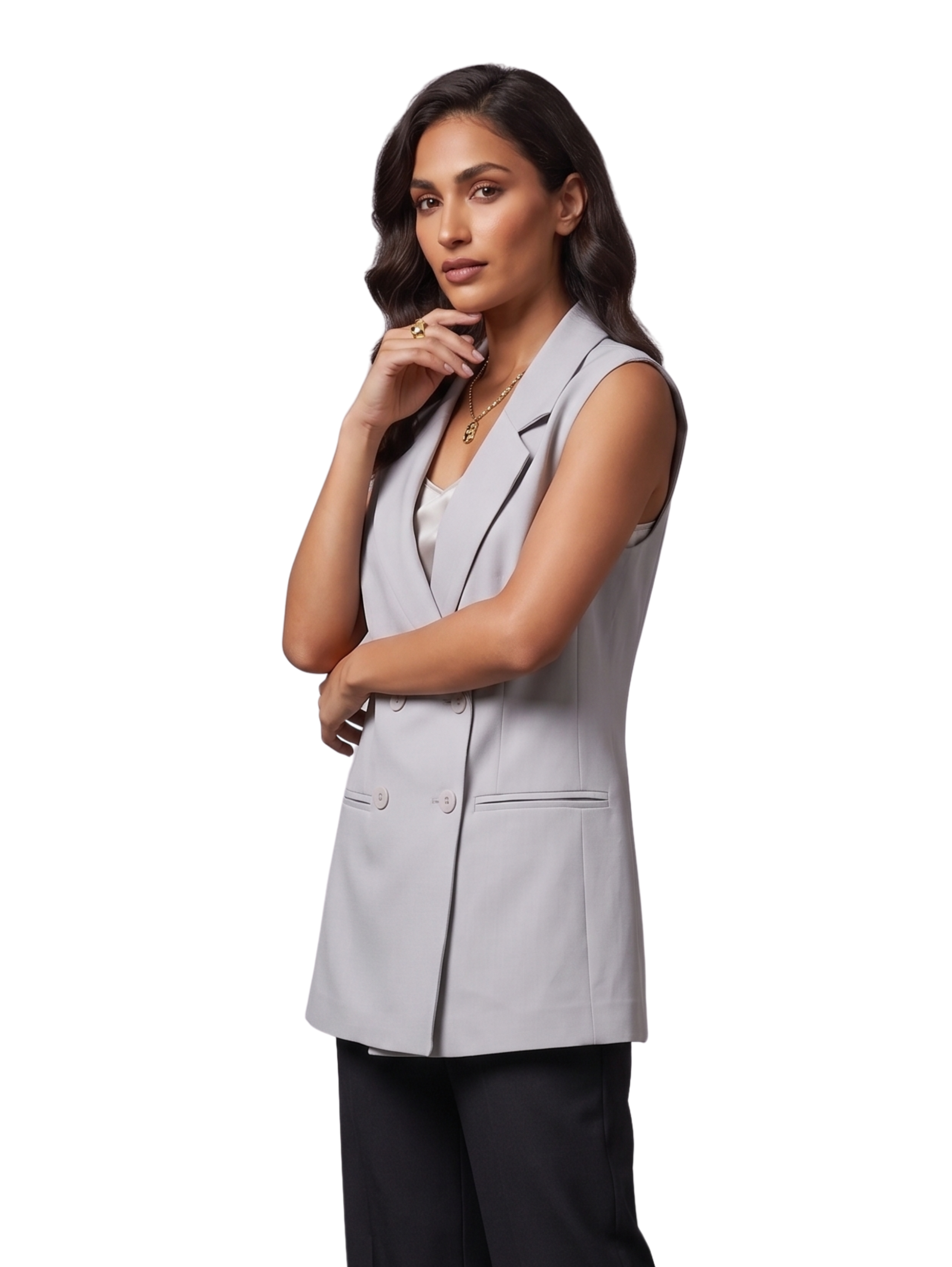 Grey Sleeveless Longline Blazer Vest