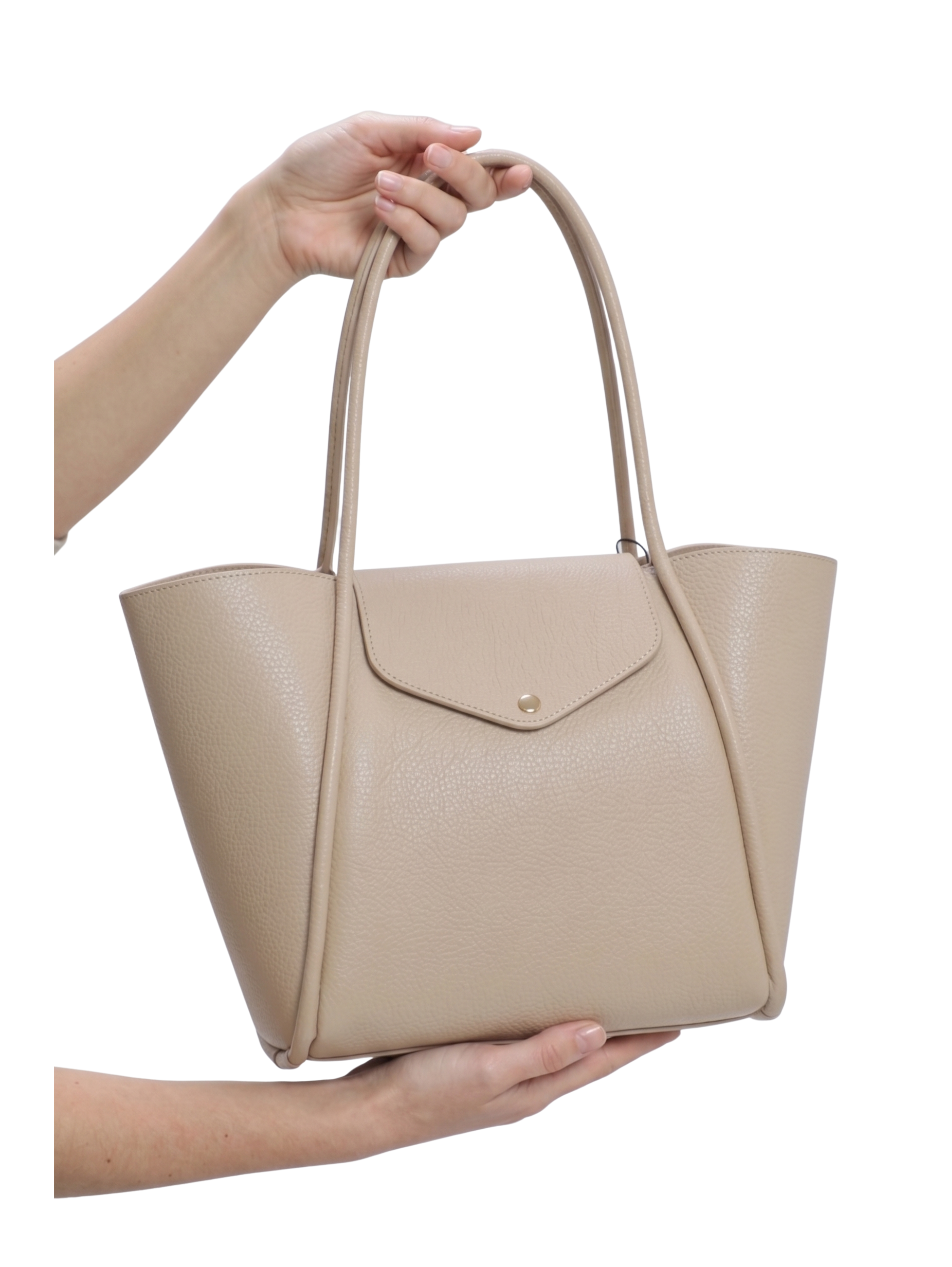 Beige Pebbled Leather Bag With Slim Shoulder Straps