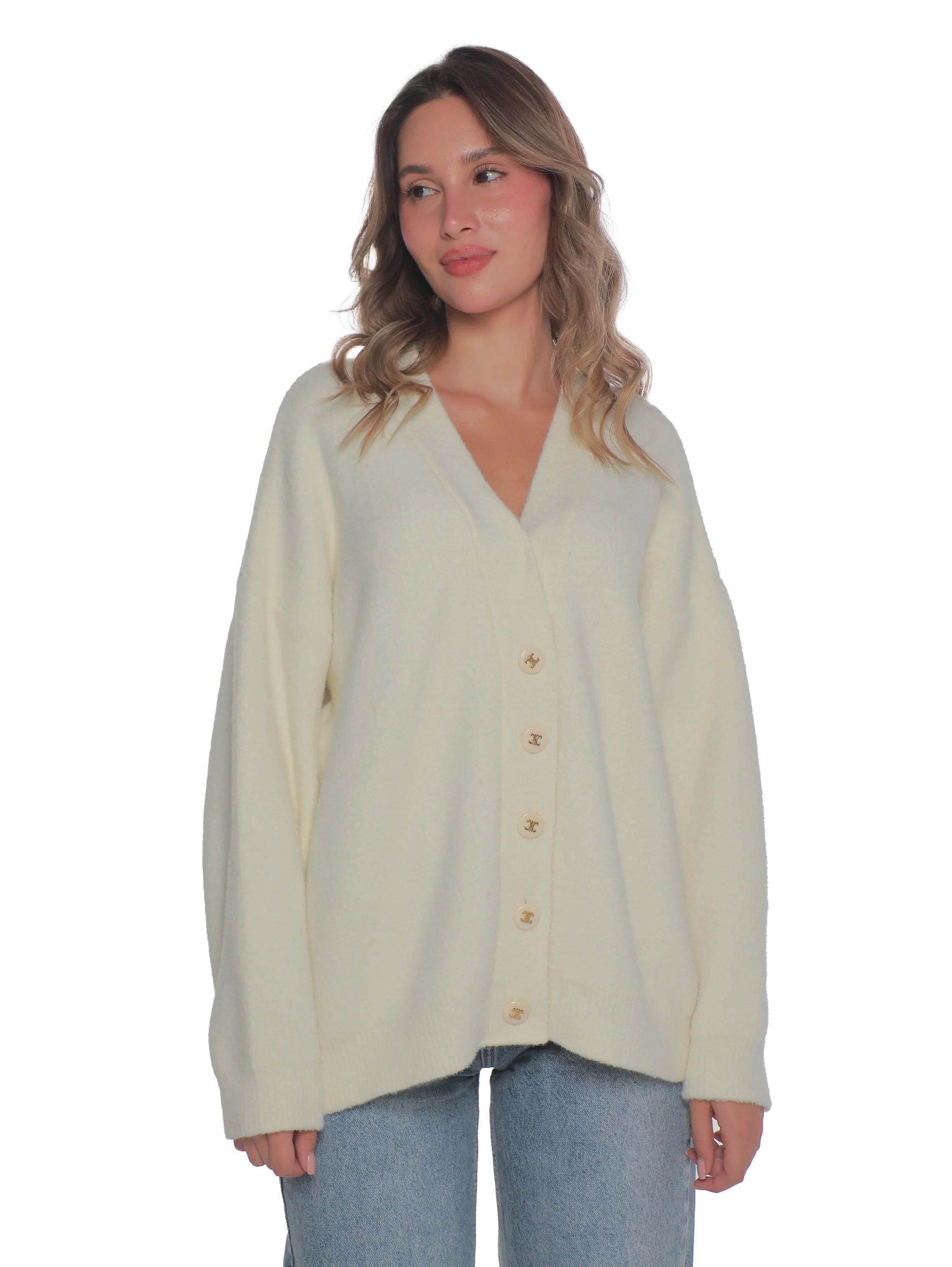 Off white Oversize Pullover With Button To Close