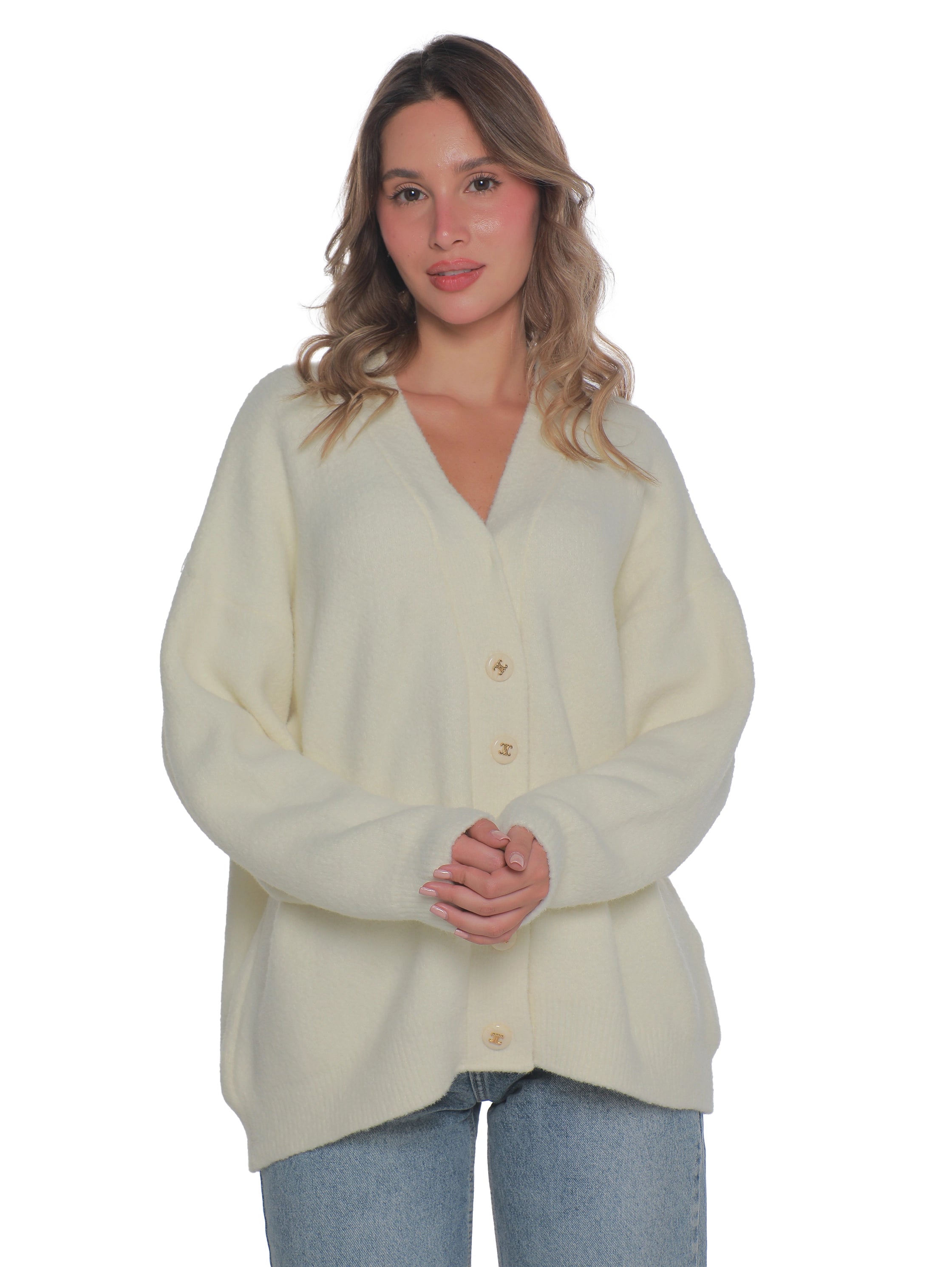 Off white Oversize Pullover With Button To Close