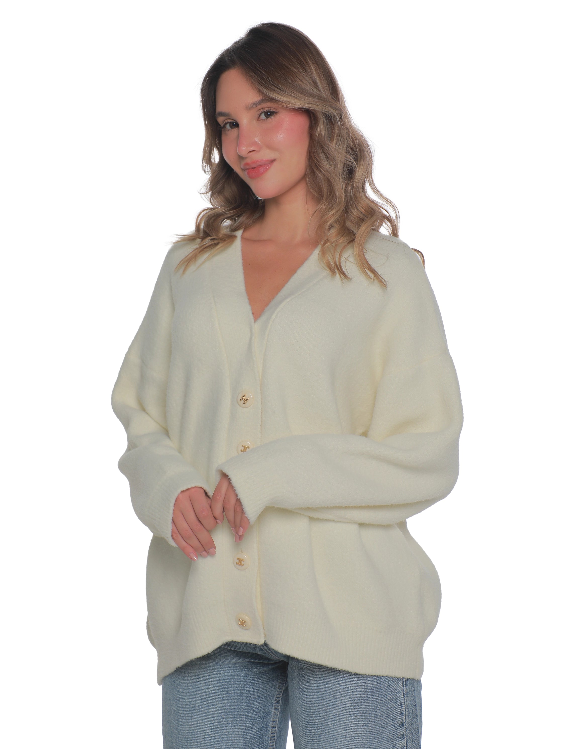 Off white Oversize Pullover With Button To Close