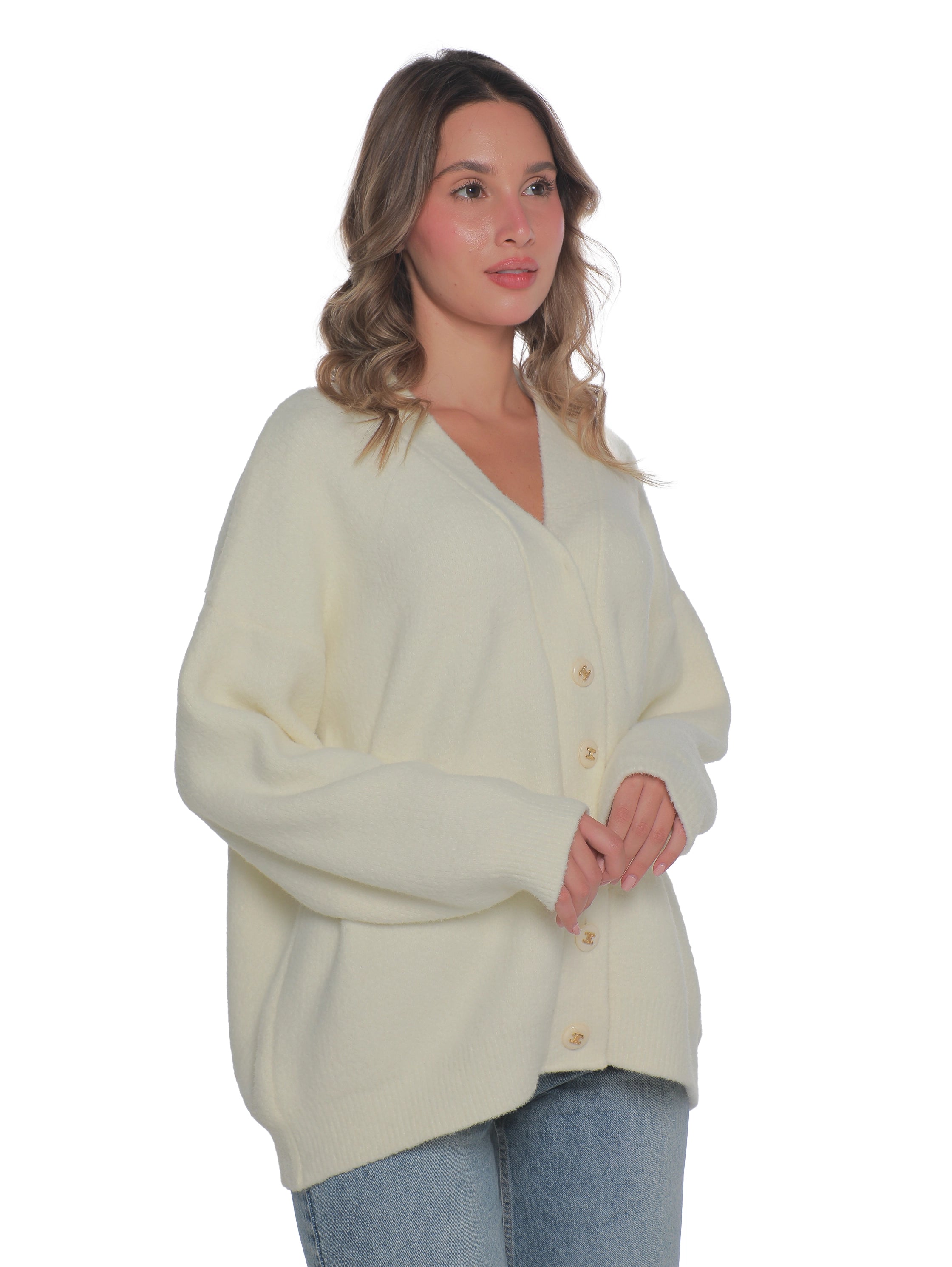 Off white Oversize Pullover With Button To Close