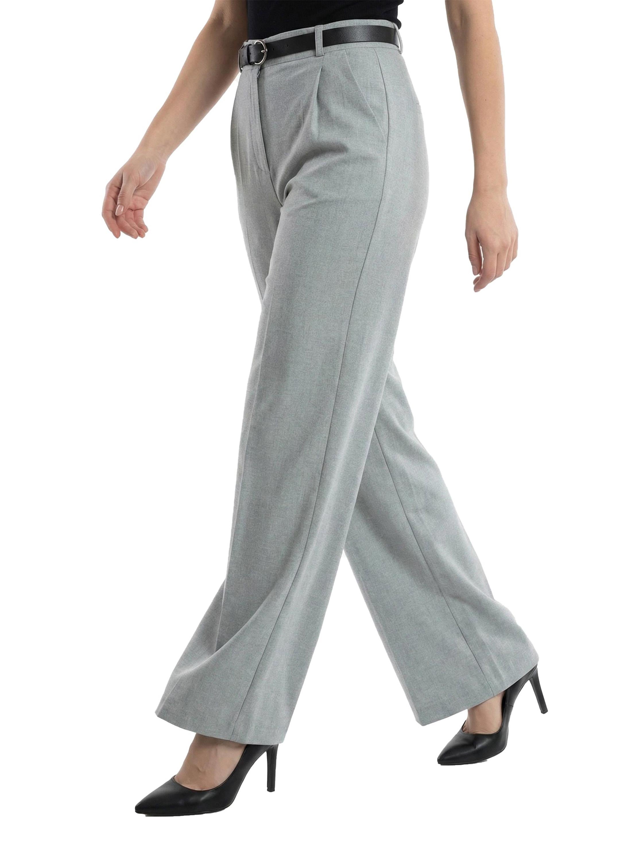 High Waist Grey Pant With Attached Belt