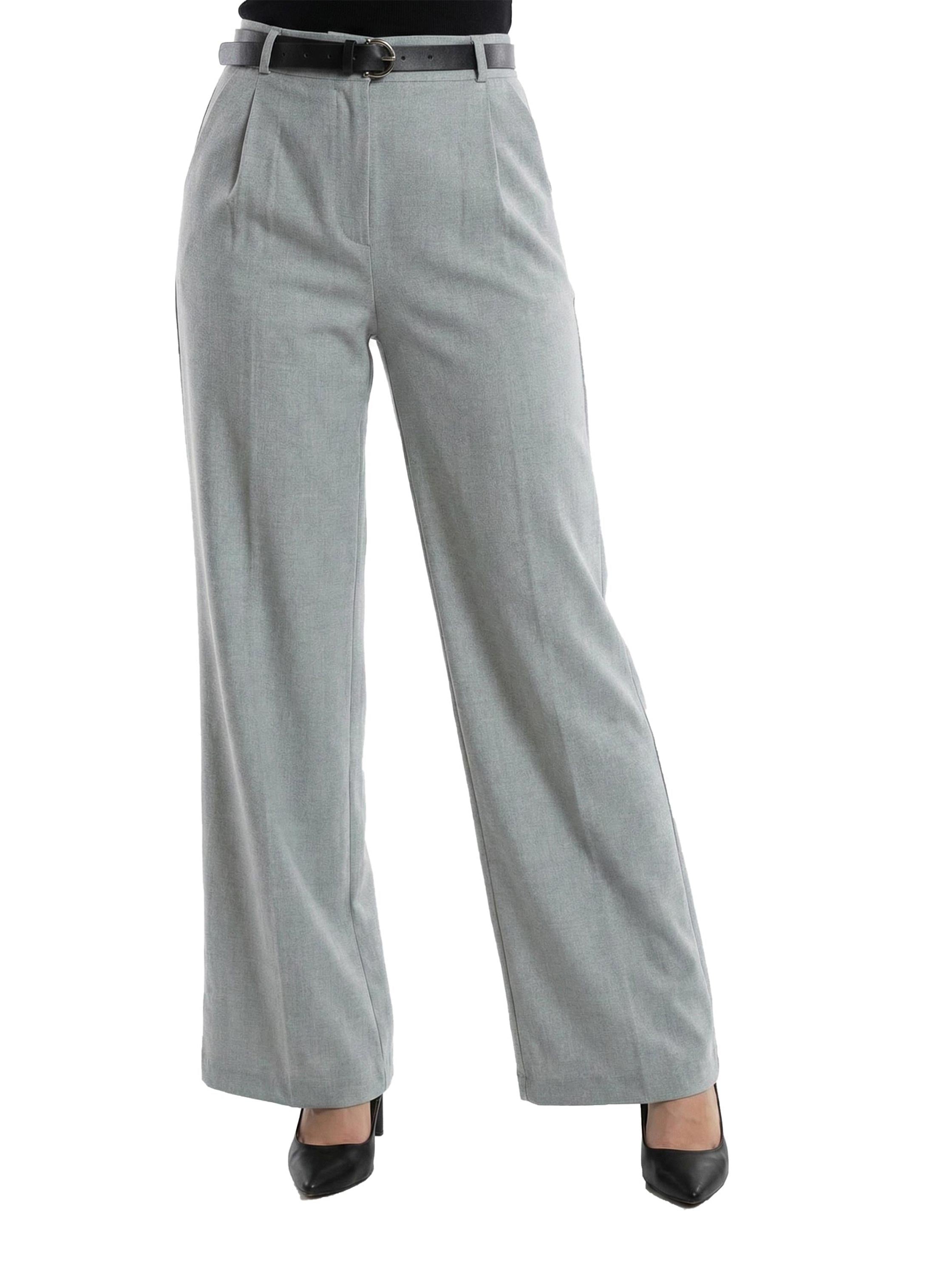 High Waist Grey Pant With Attached Belt