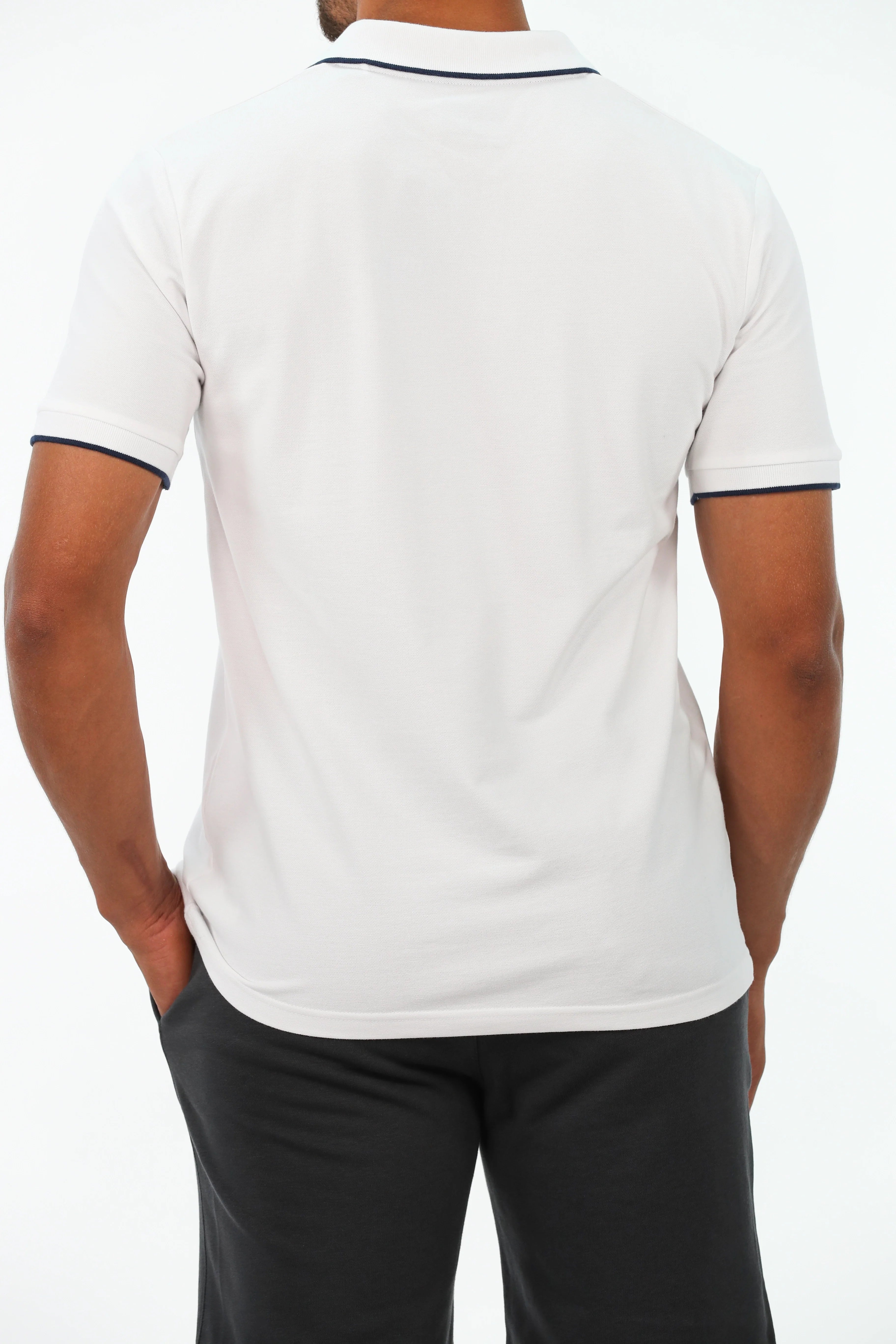 Short Sleeve White Polo With Colored Collar