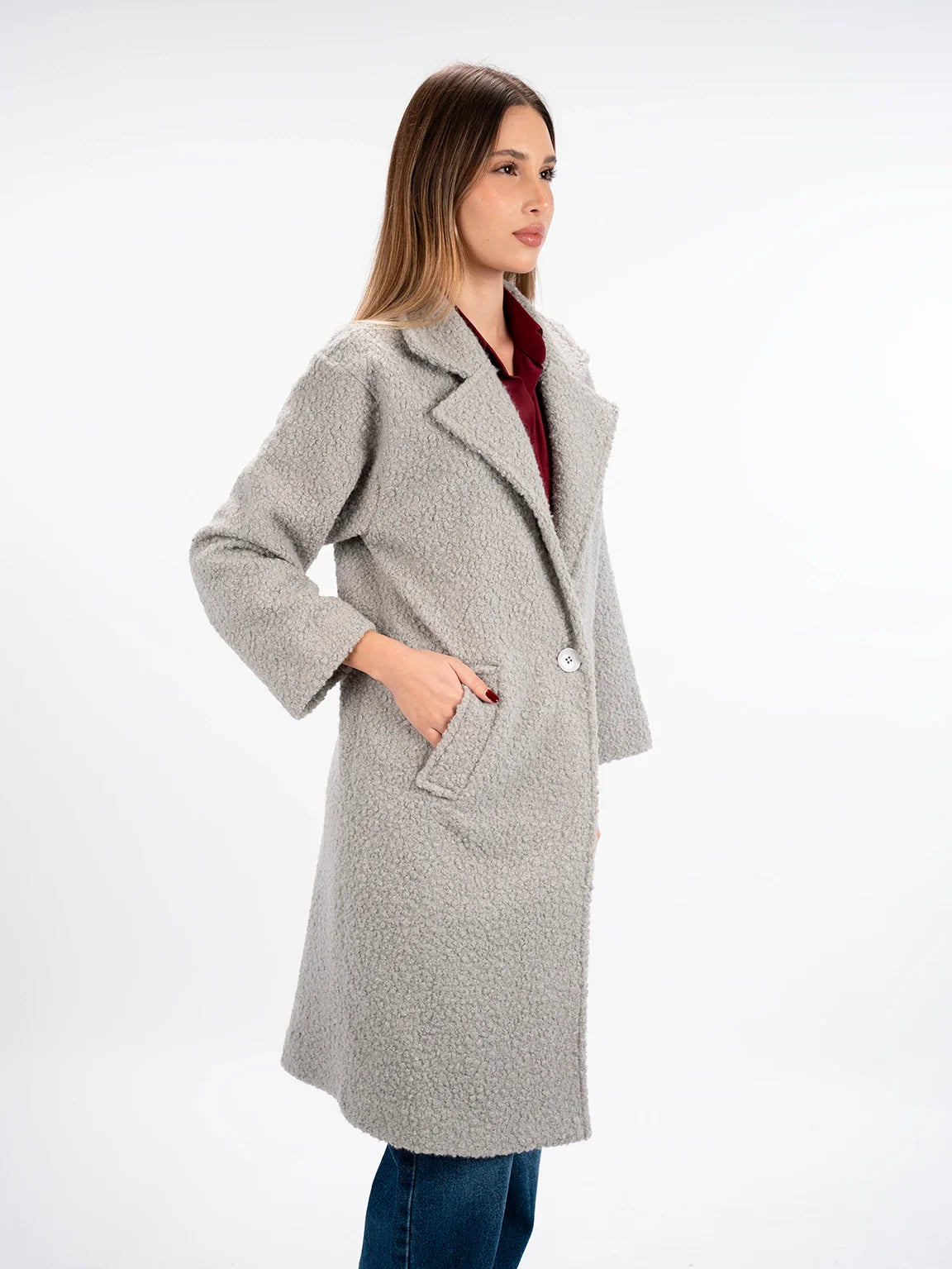 Fluffy Warm Long Grey Coat