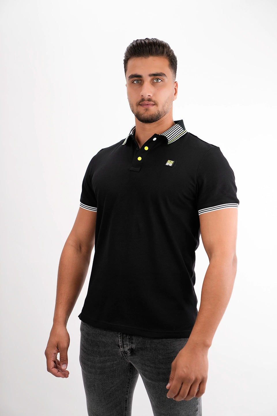 Black Polo With Strip Shoulder