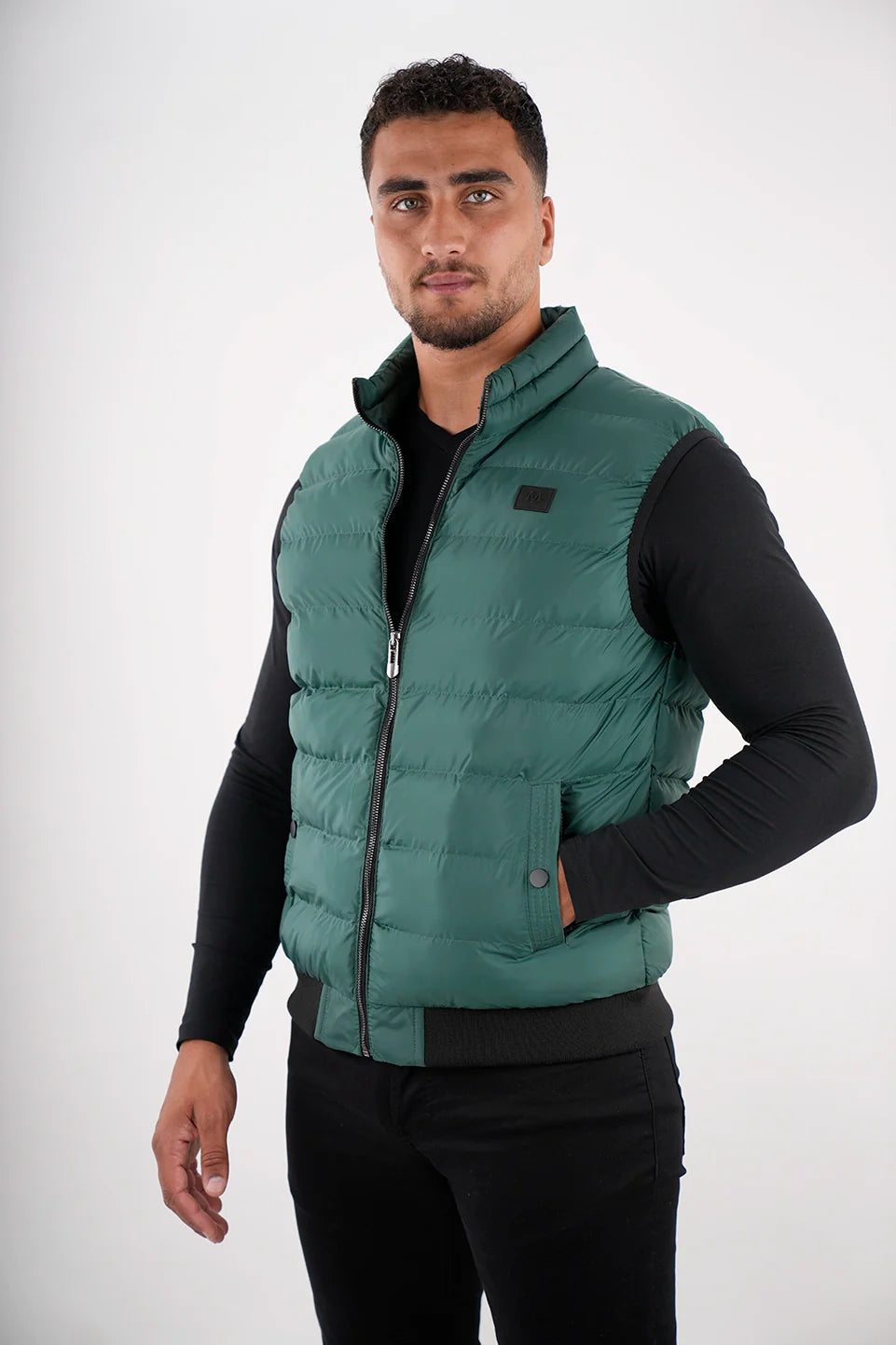 Green Vest Puffer With Side Pockets