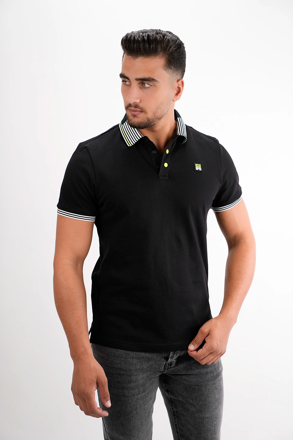 Black Polo With Strip Shoulder