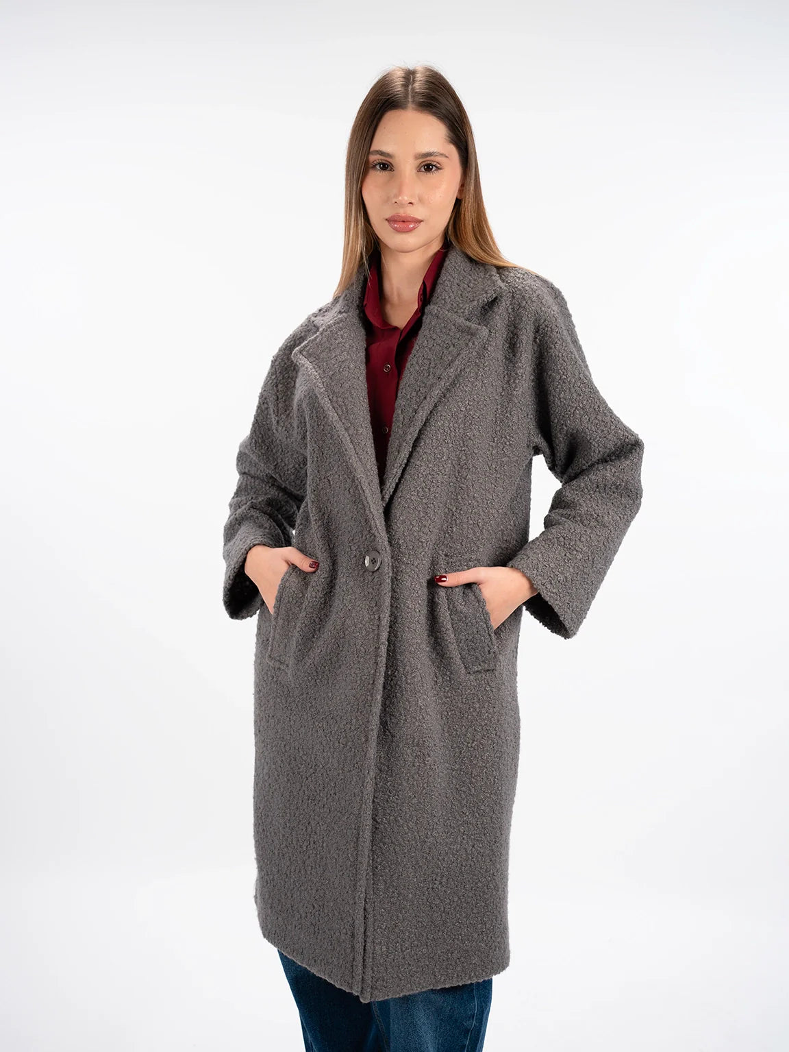 Fluffy Warm Long Dark Grey Coat