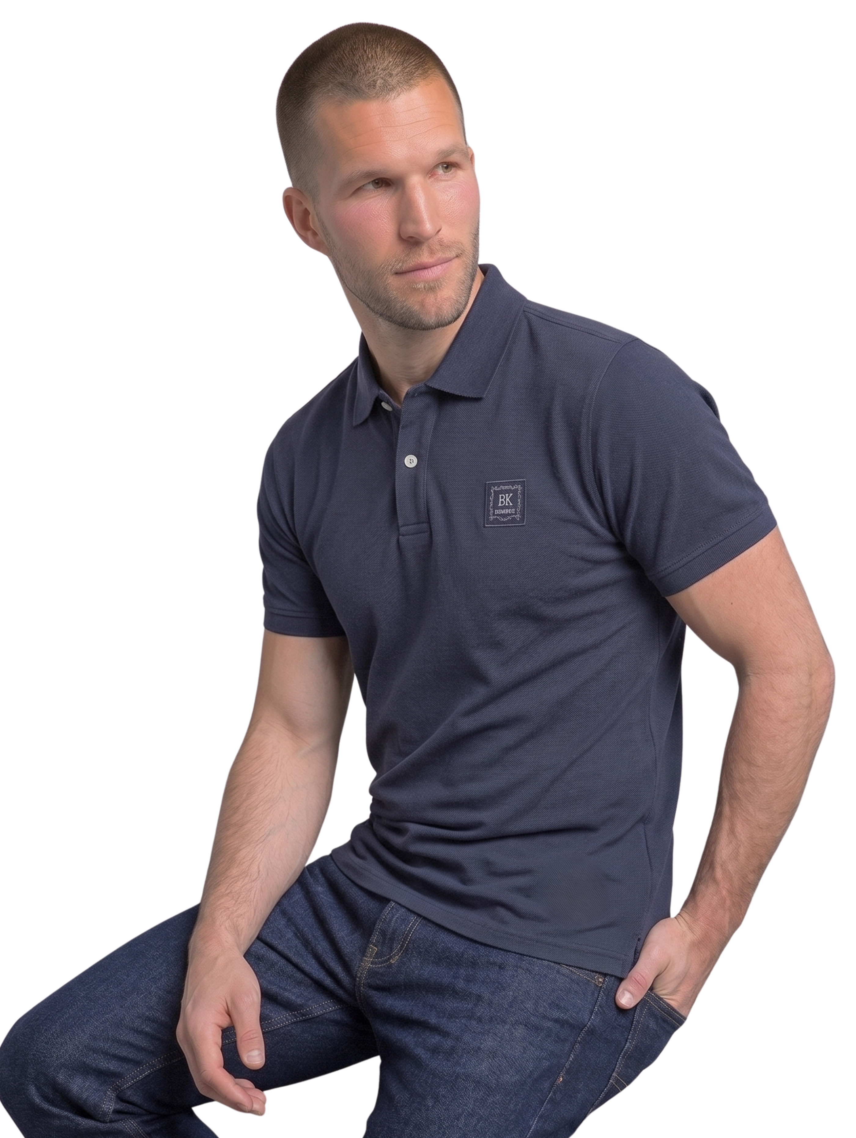 Navy Slim Fit Polo With Two Button To Close
