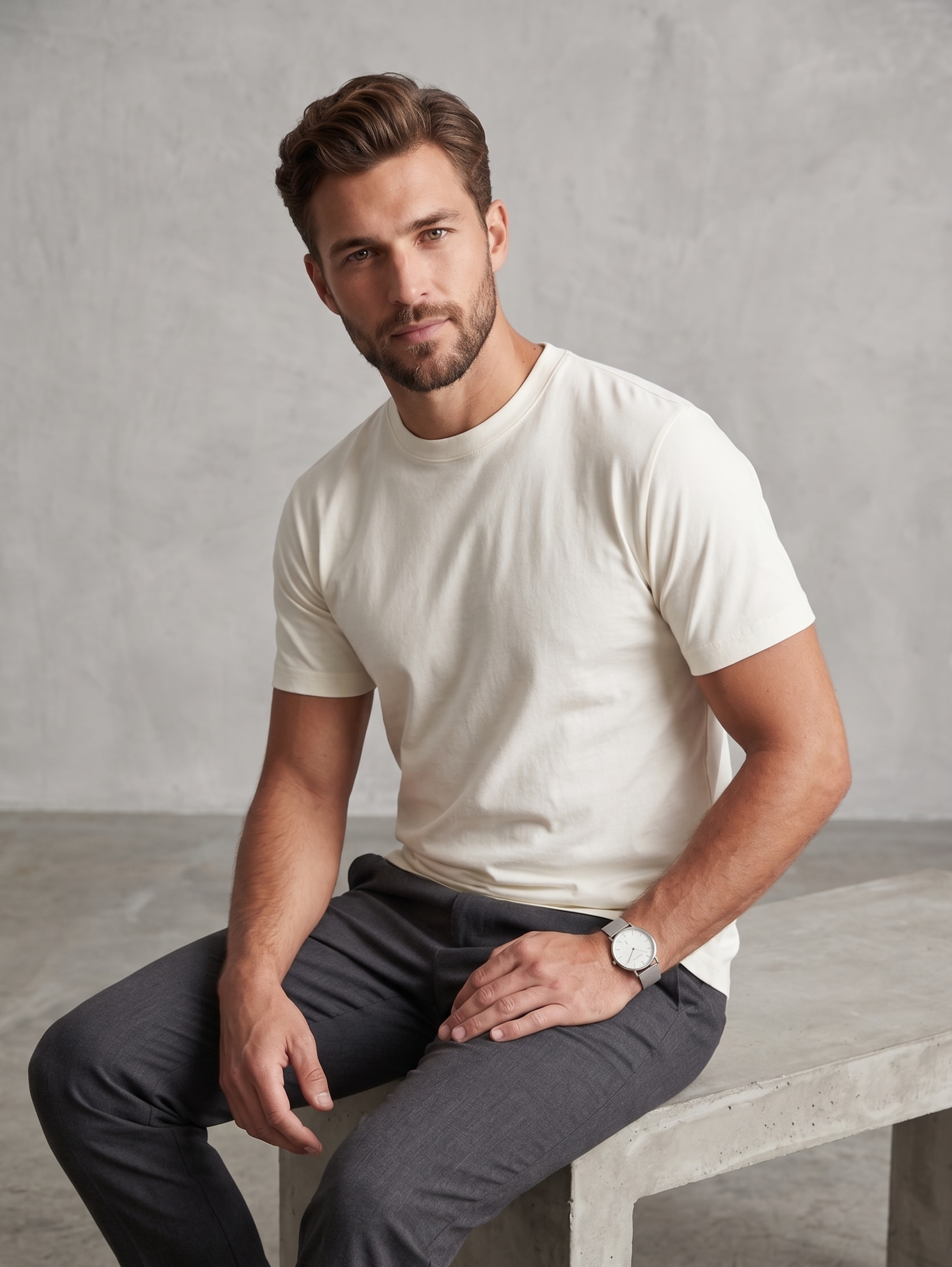 White Regular Fit T-Shirt With Round Neck Line