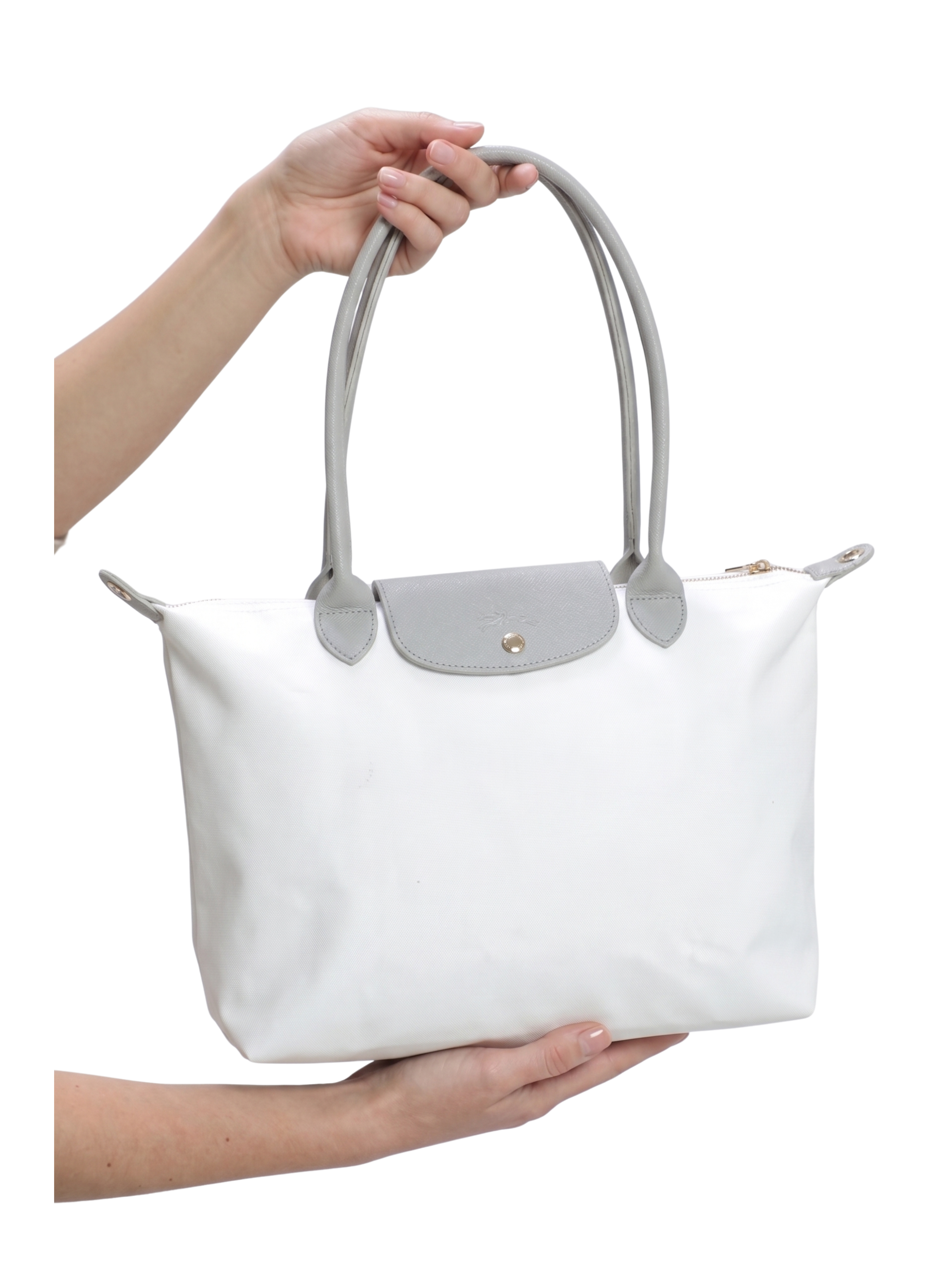 White Grey Large Shoulder Tote Bag With Zipper