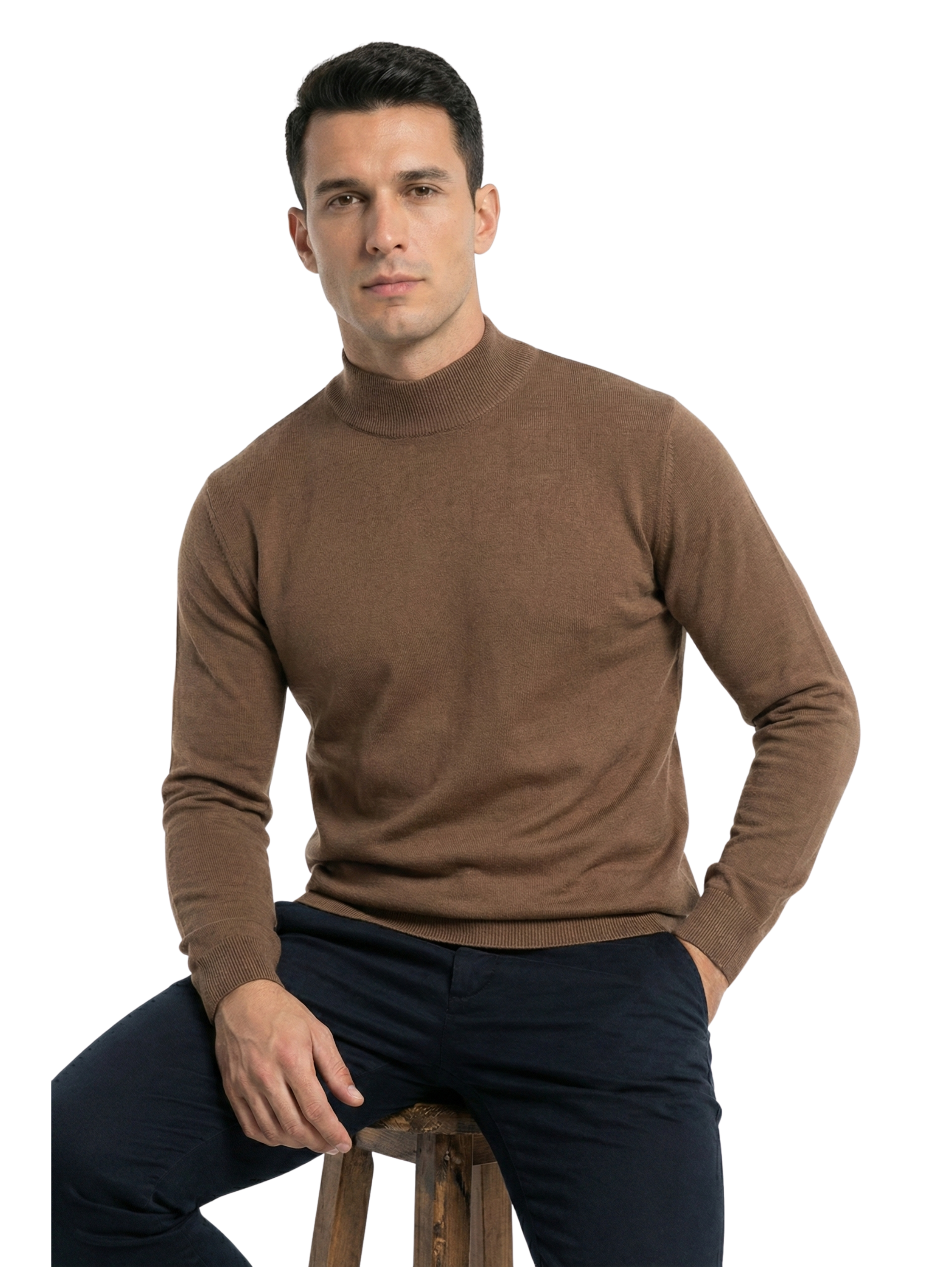 Damat Brown High Neck Knitted Pullover