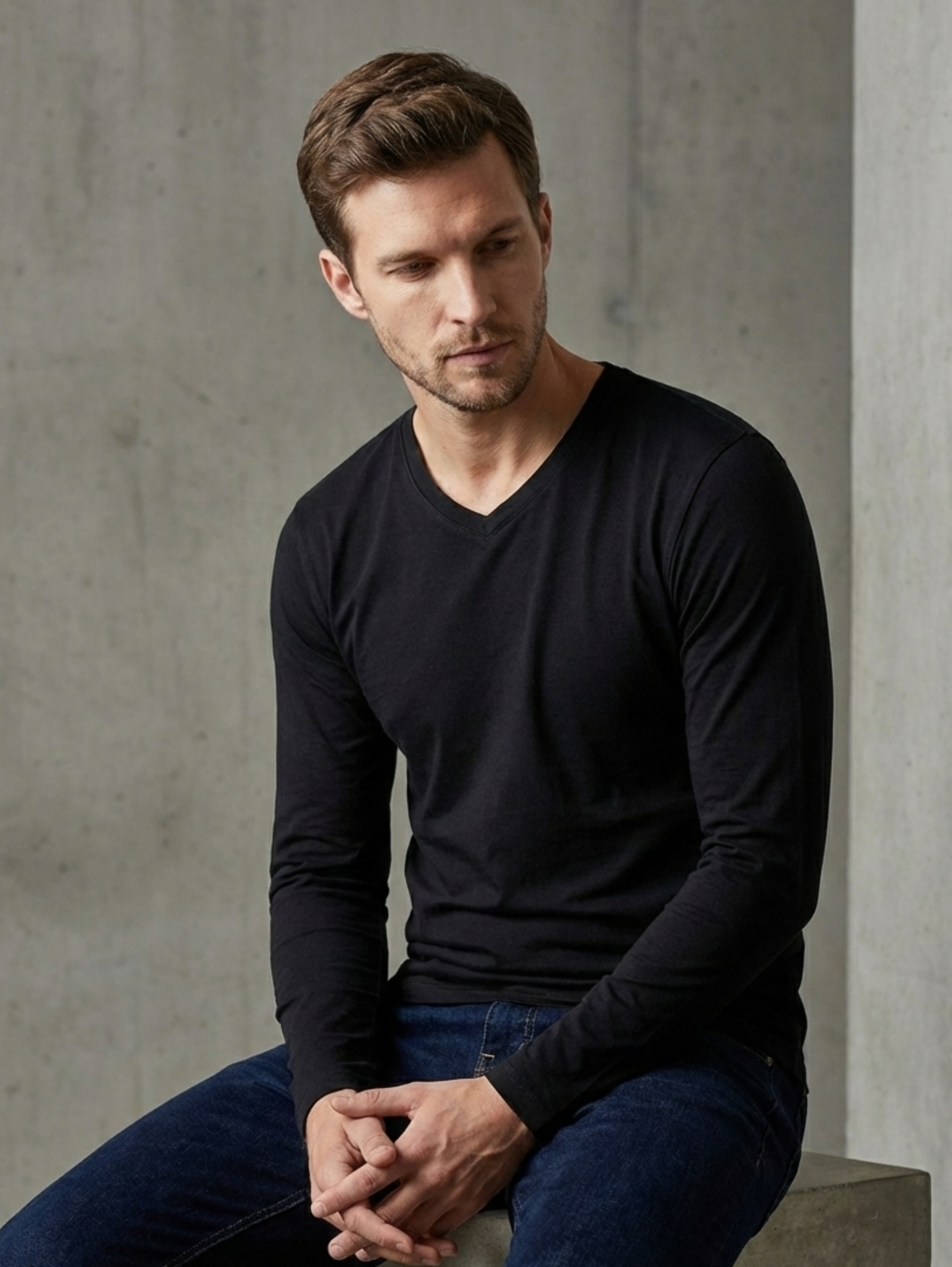 Jack Dapper Long Sleeved Black Basic V-Neck