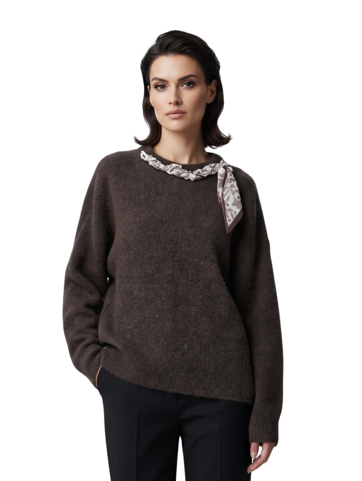 Brown Crew Neck Pullover