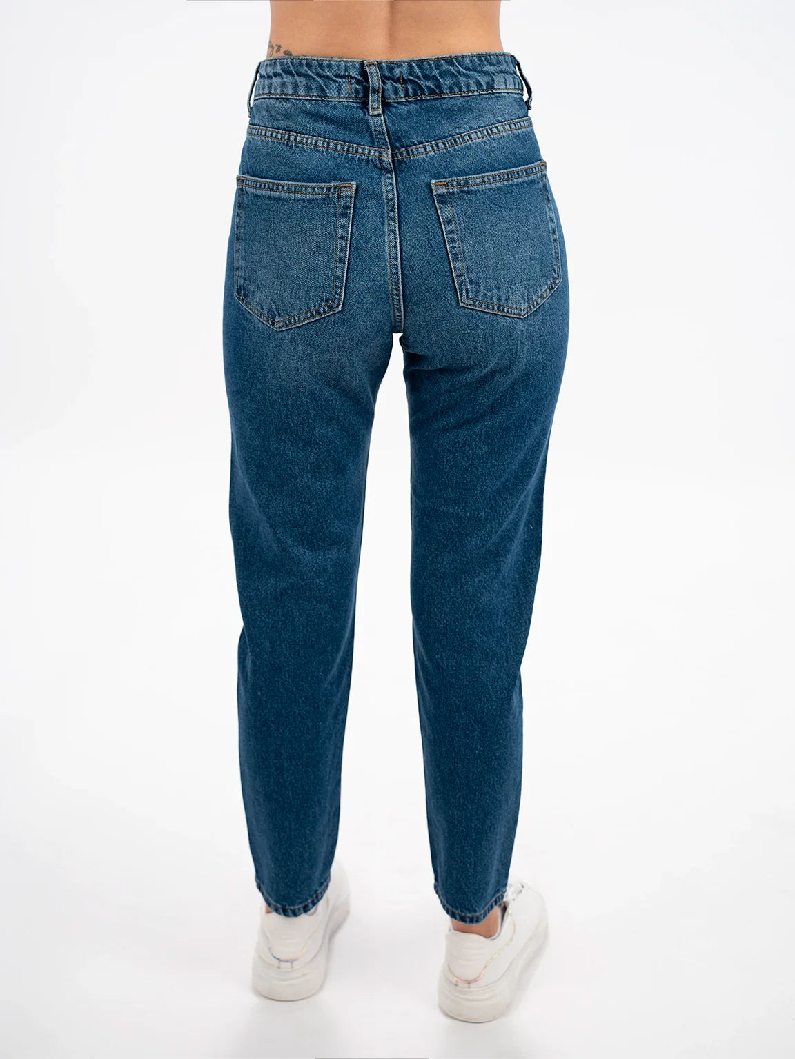 Blue Mom Fit Jeans With Five Pockets Style