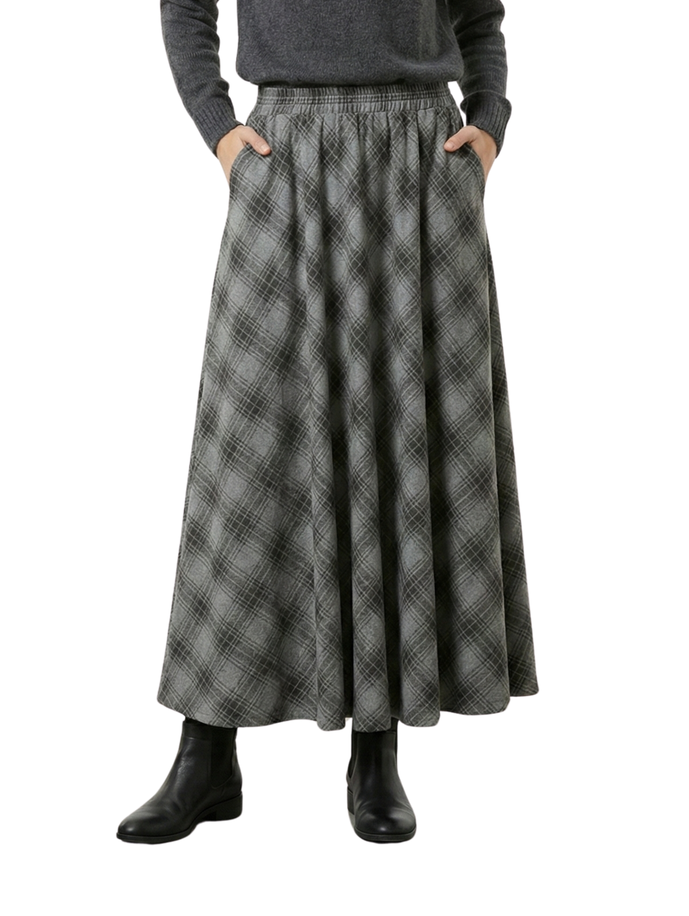 Maxi Grey Checked Skirt With Side Pockets