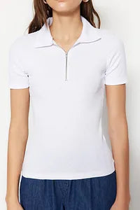 Trendyol White Zippered Stretchy Blouse