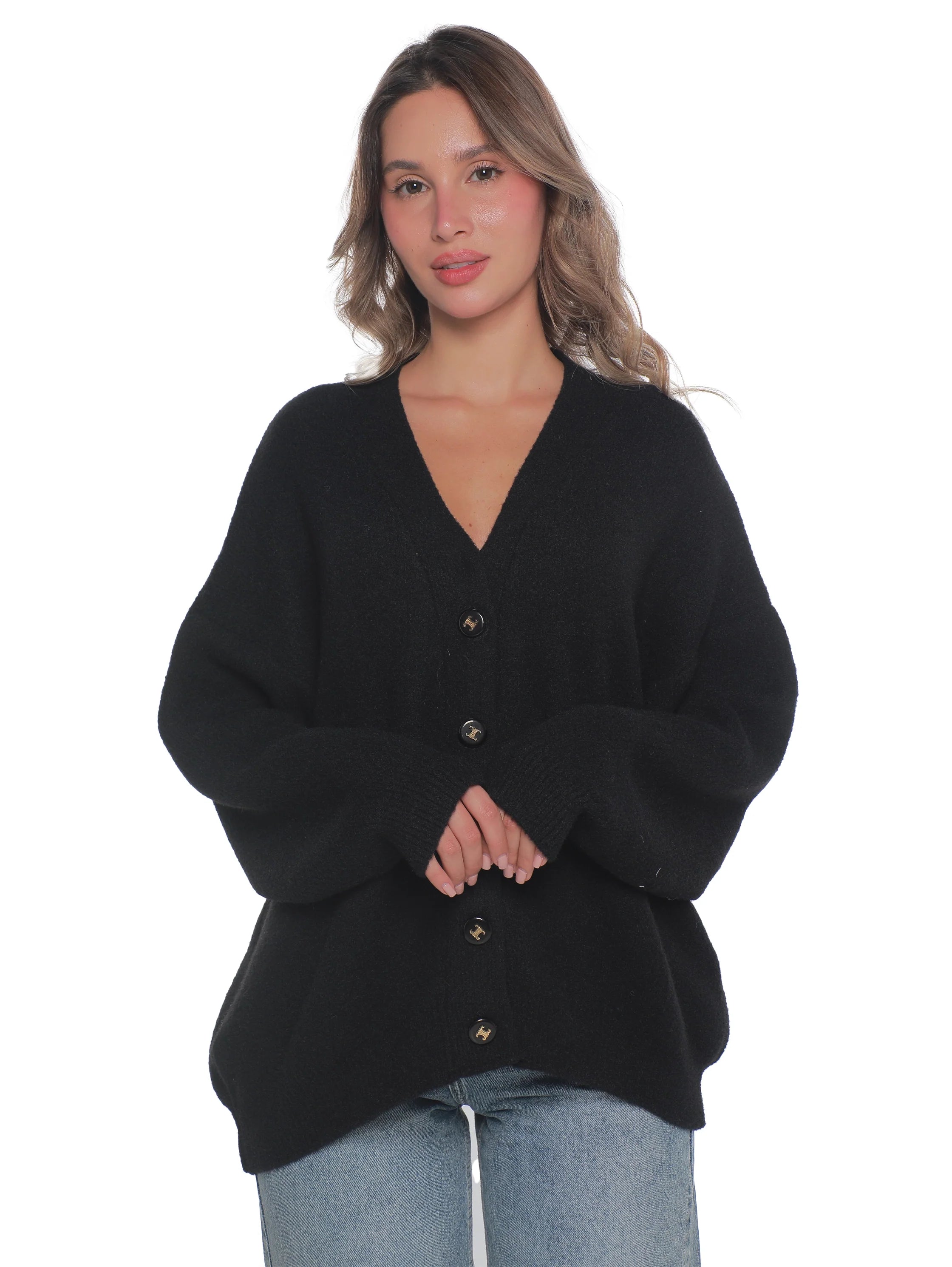Black Oversize Pullover With Button To Close