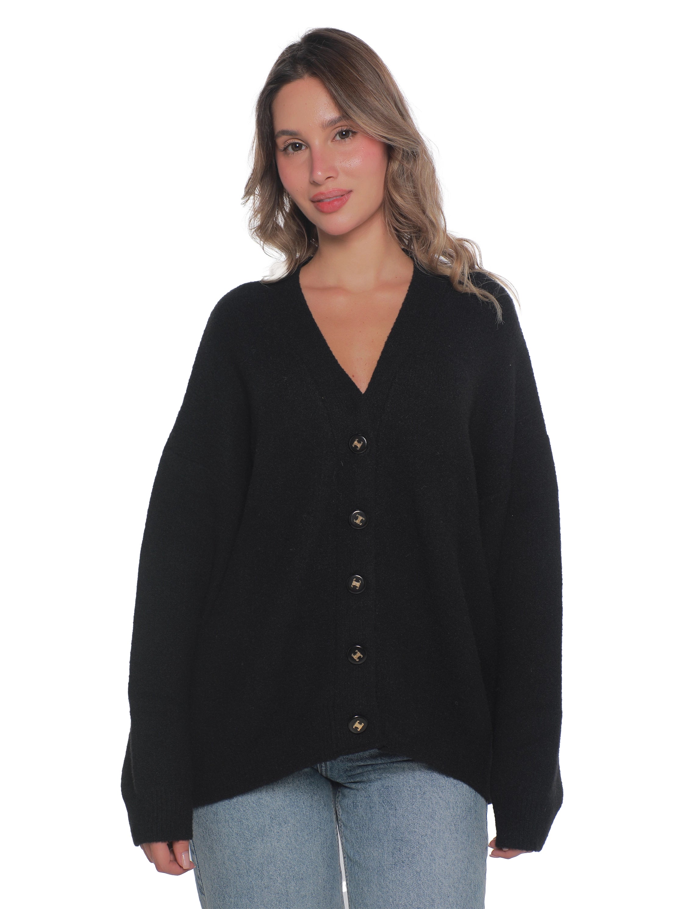 Black Oversize Pullover With Button To Close