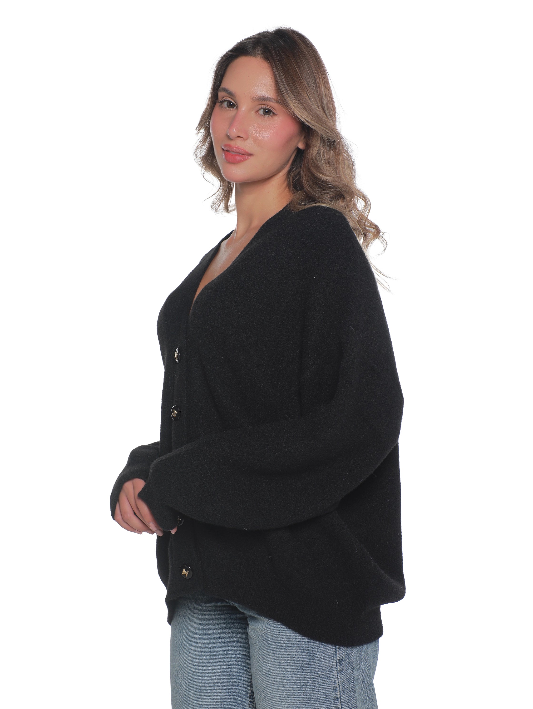 Black Oversize Pullover With Button To Close