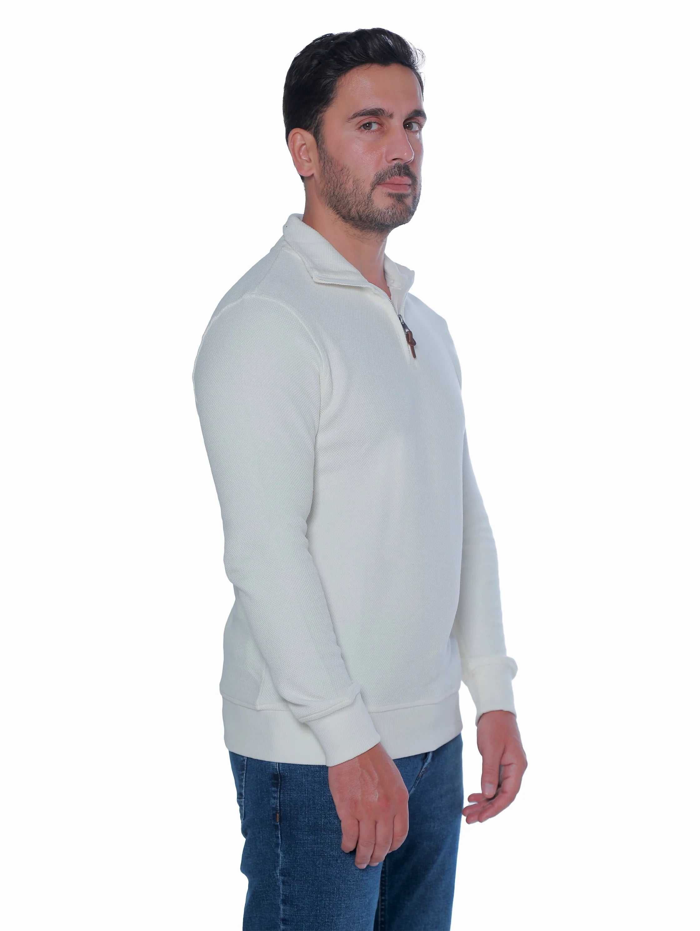 White Pullover With Stand Up Collar