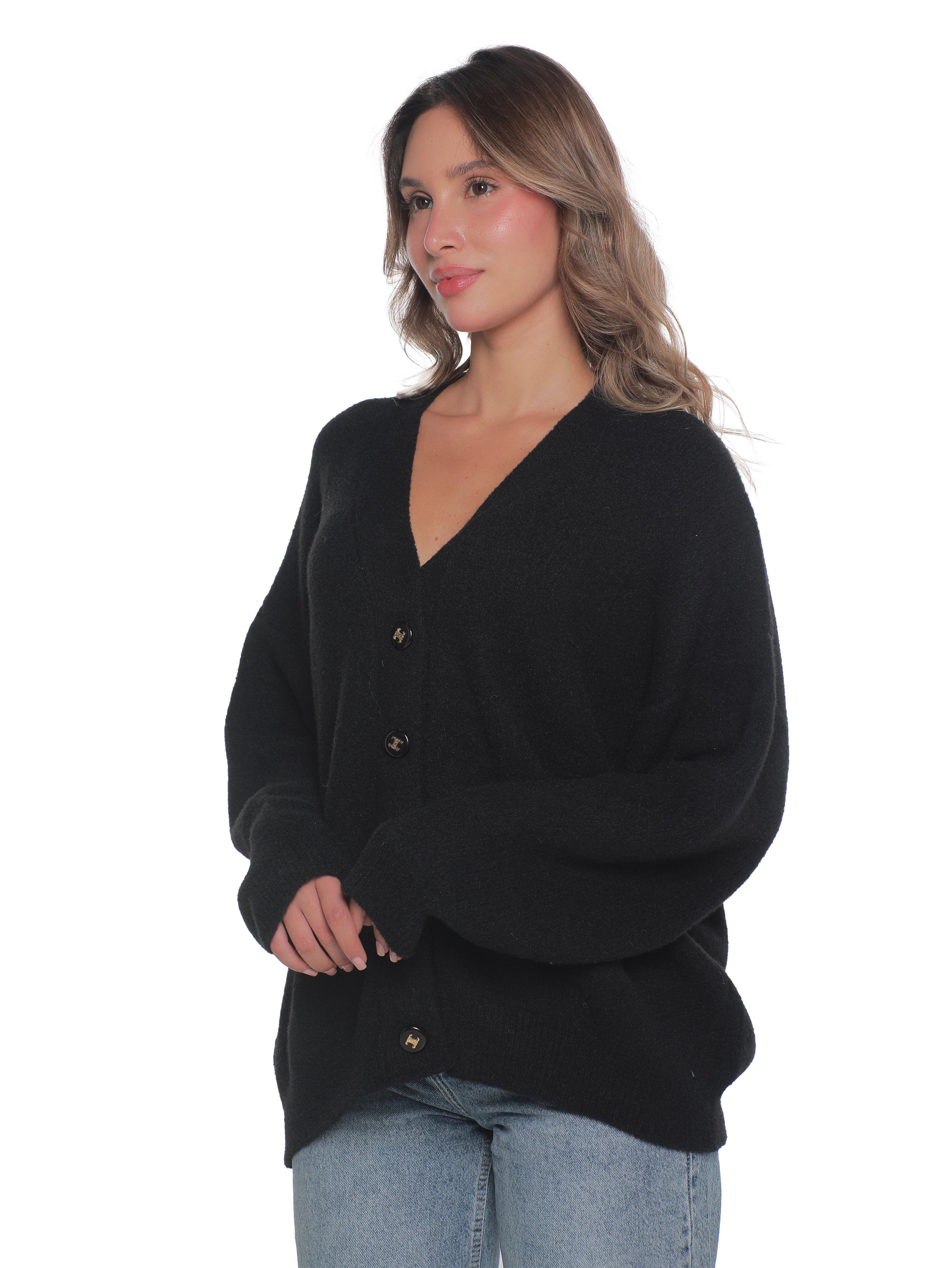 Black Oversize Pullover With Button To Close