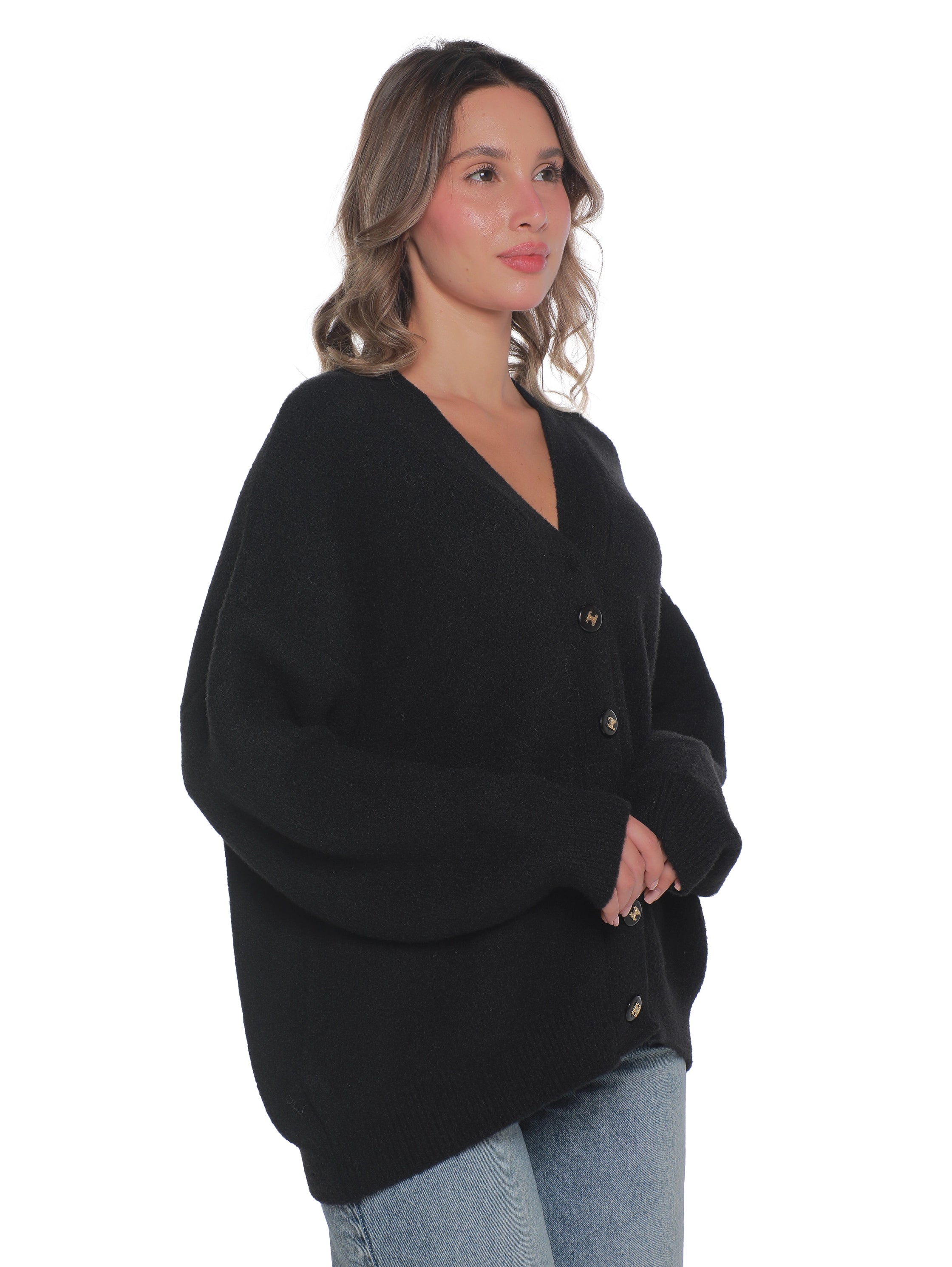 Black Oversize Pullover With Button To Close