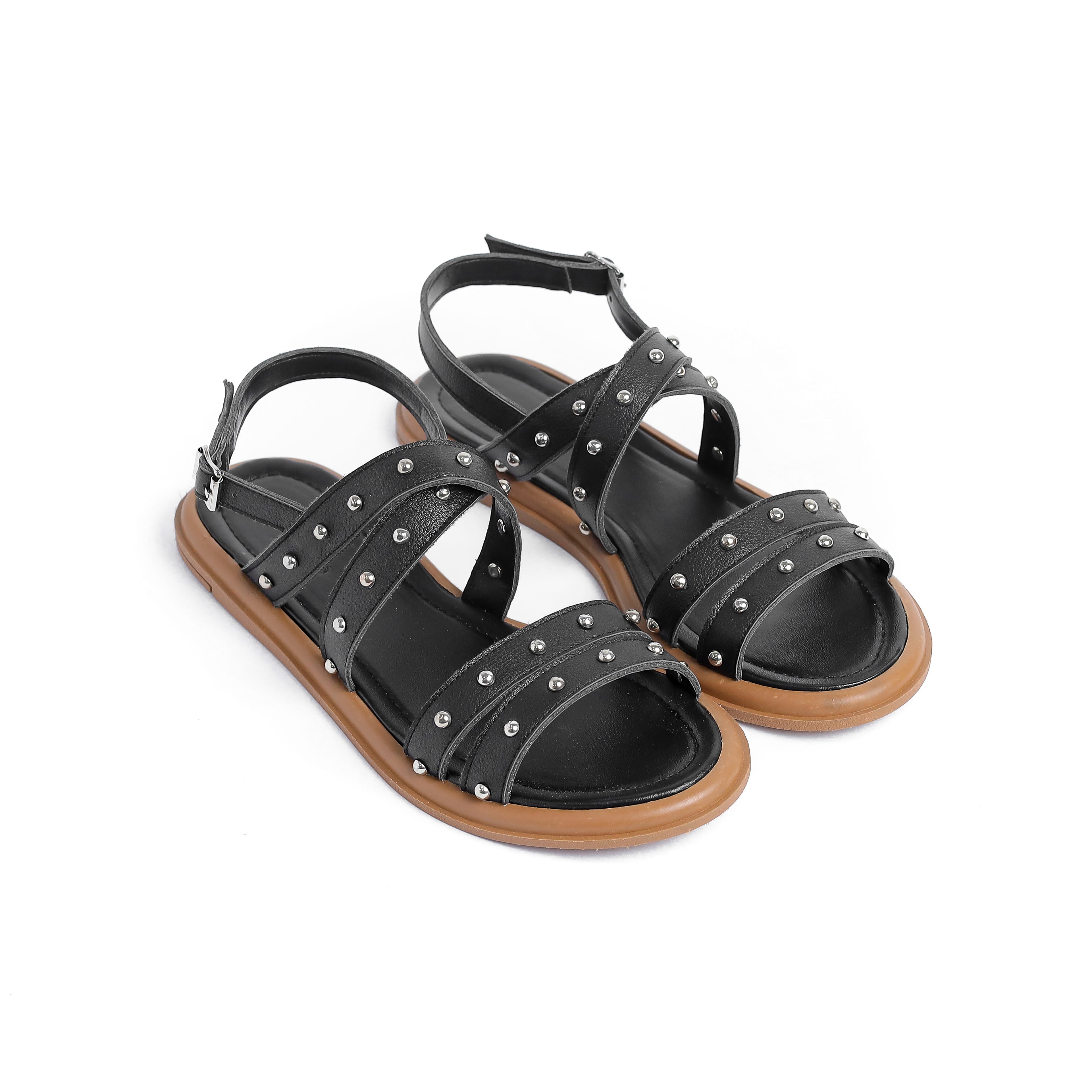 Flat Black Sandal With Camel Insole