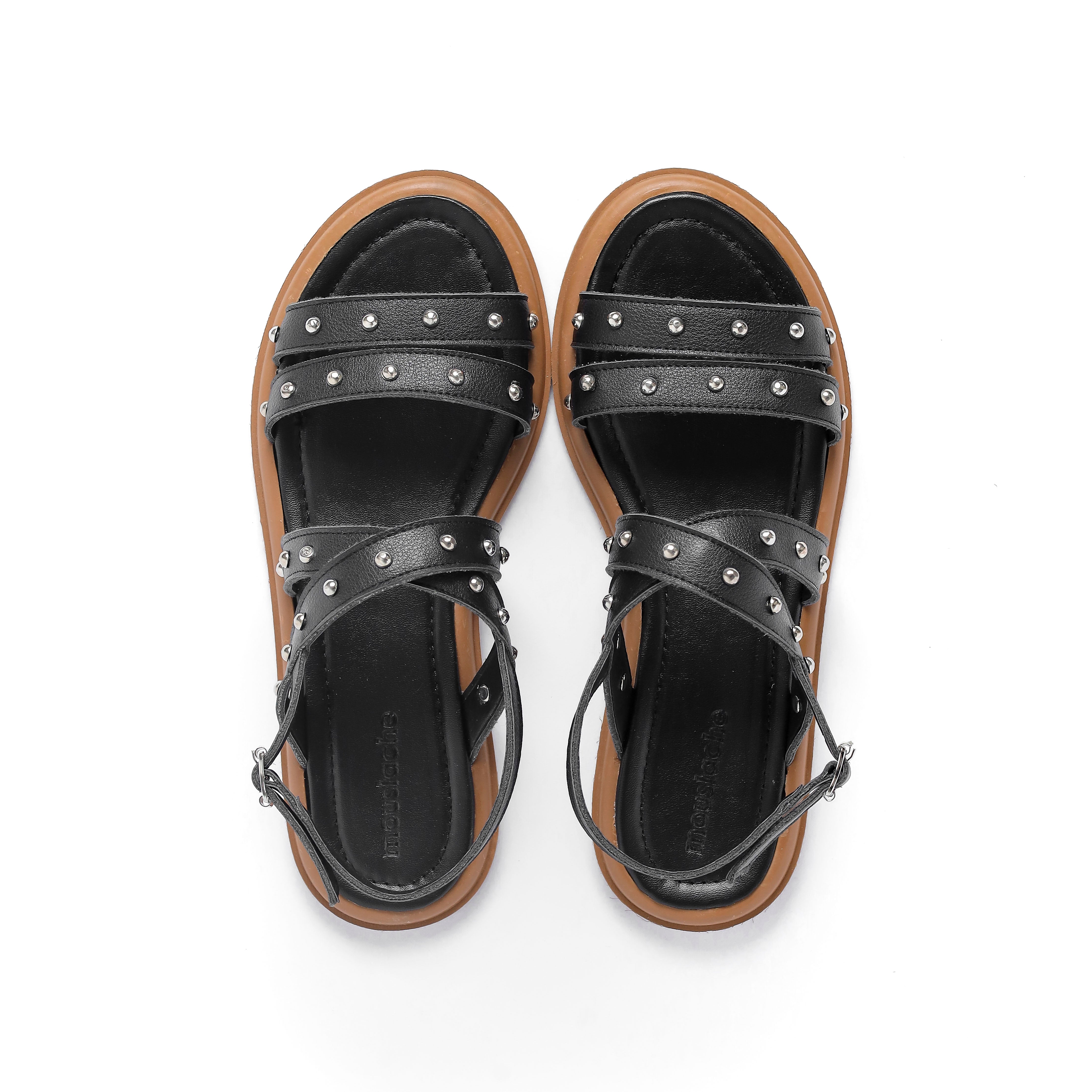 Flat Black Sandal With Camel Insole