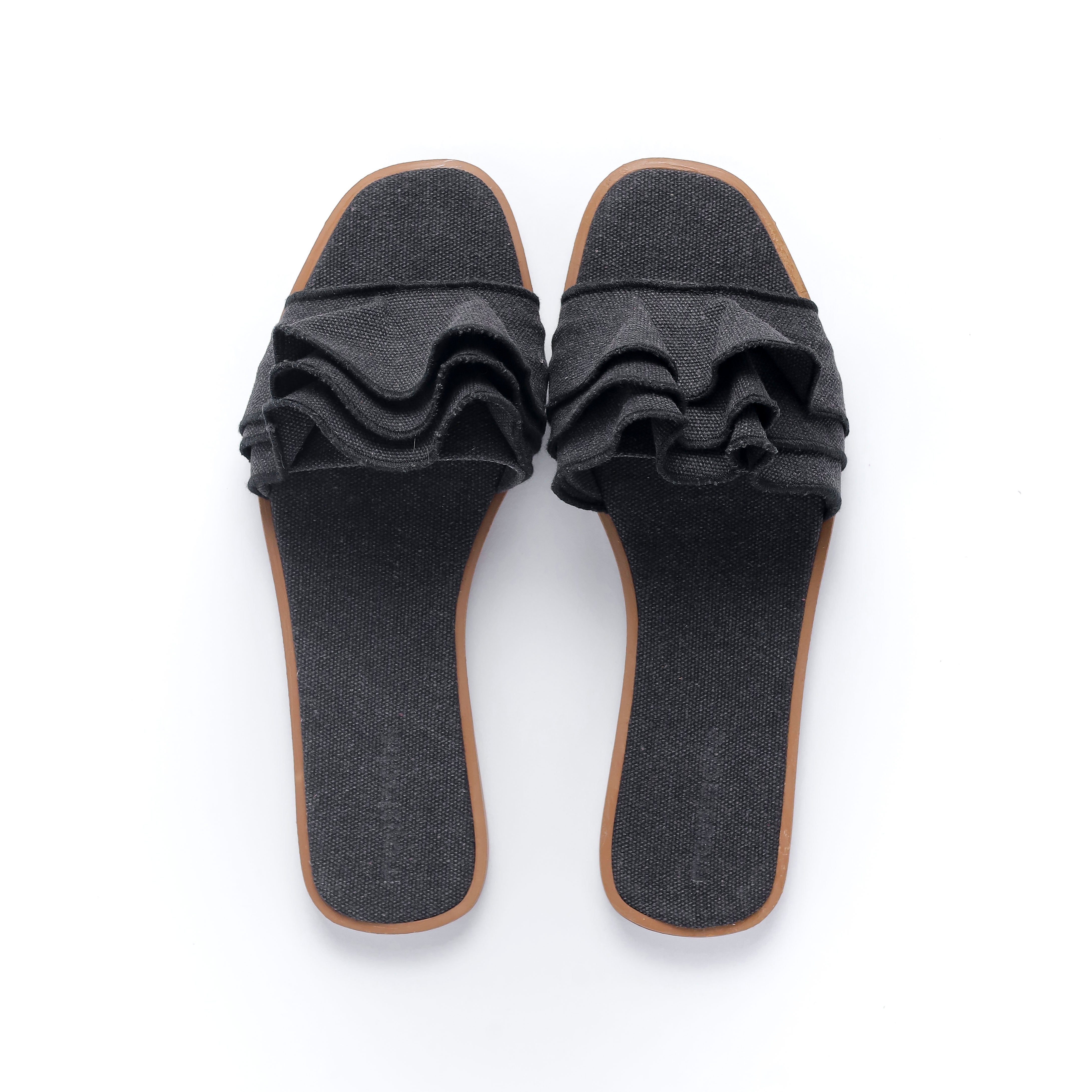 Flat Black Slipper With Design