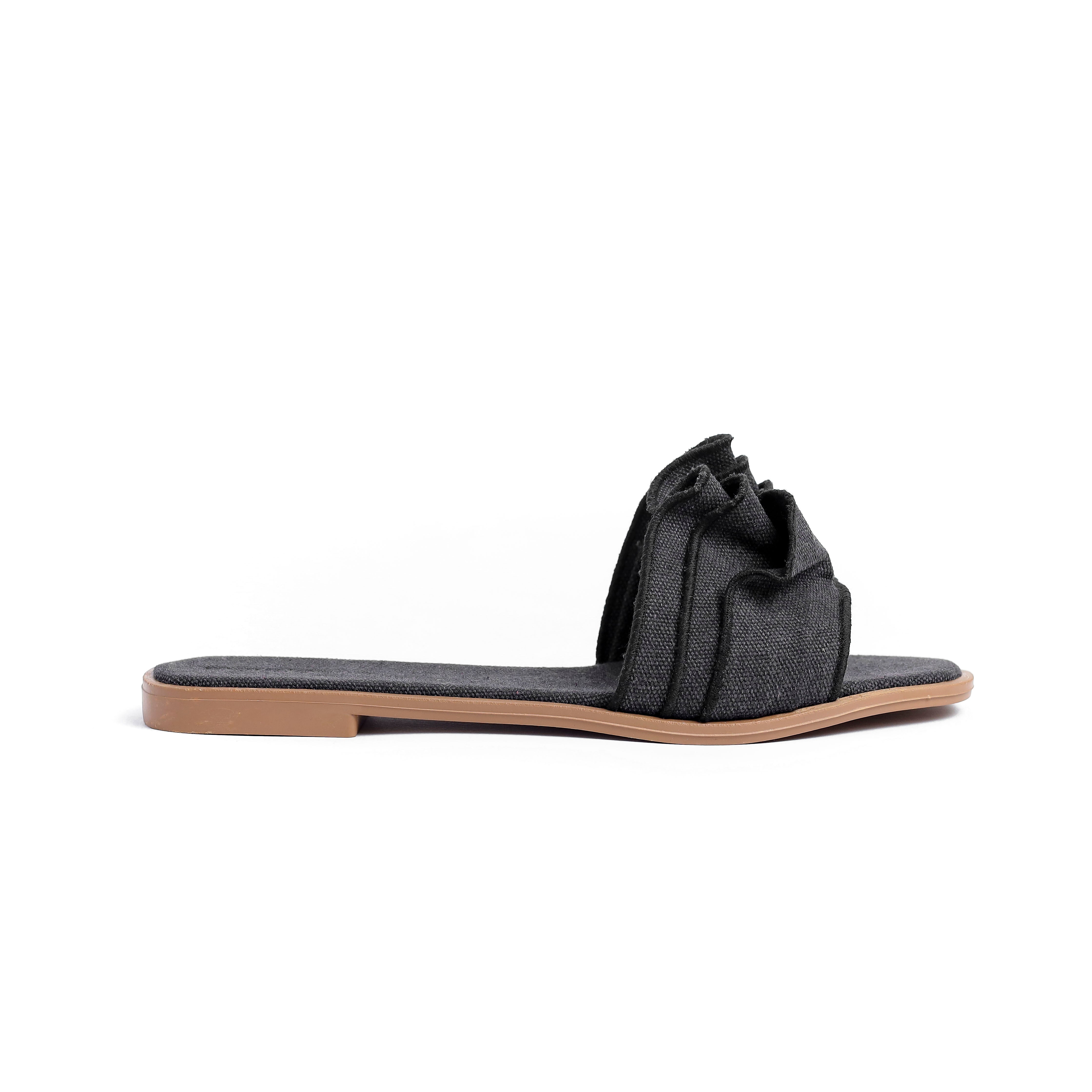 Flat Black Slipper With Design